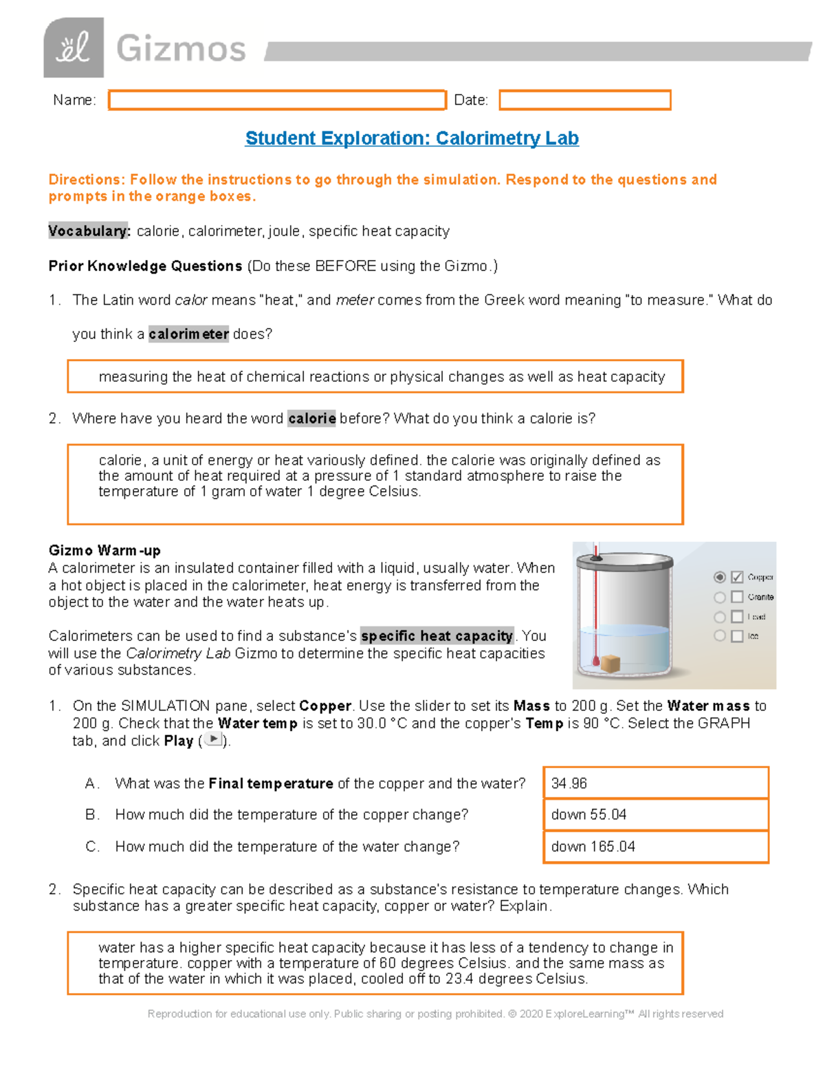 Specific Heat Lab Calorimeter