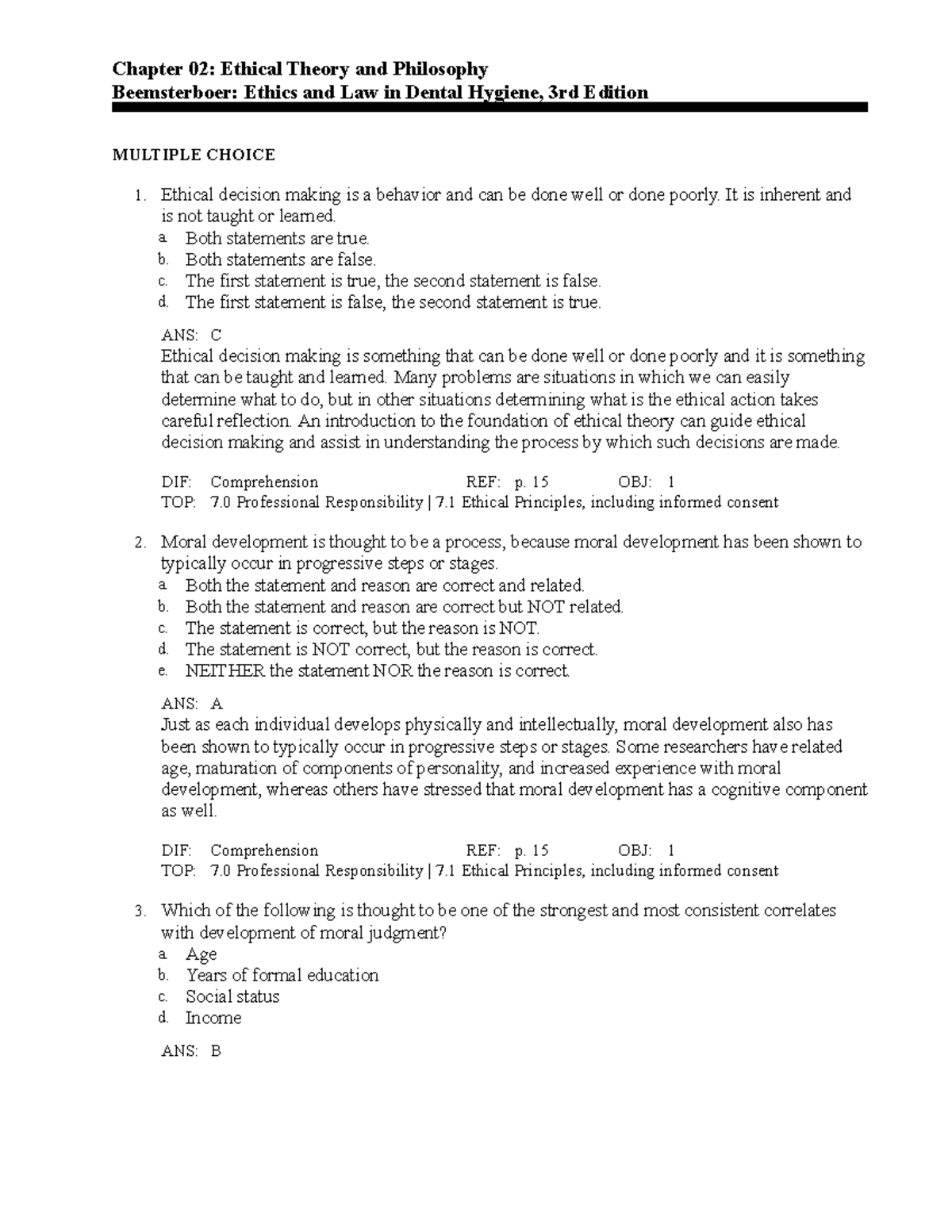 C2 - ETHICS IN DENTAL HYGIENE - Chapter 02: Ethical Theory and ...