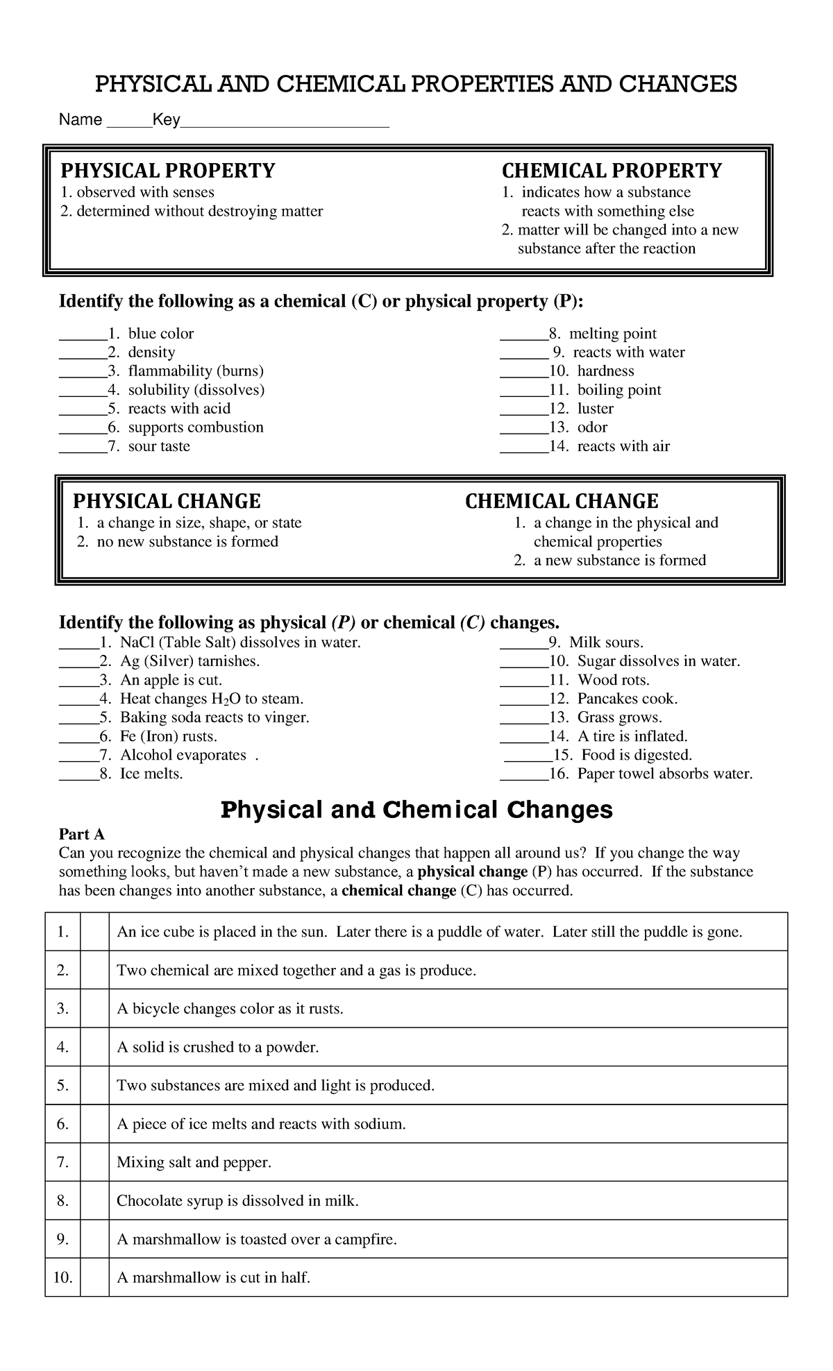 Phys and Chem Properties and Changes and KEY - PHYSICAL PROPERTY ...