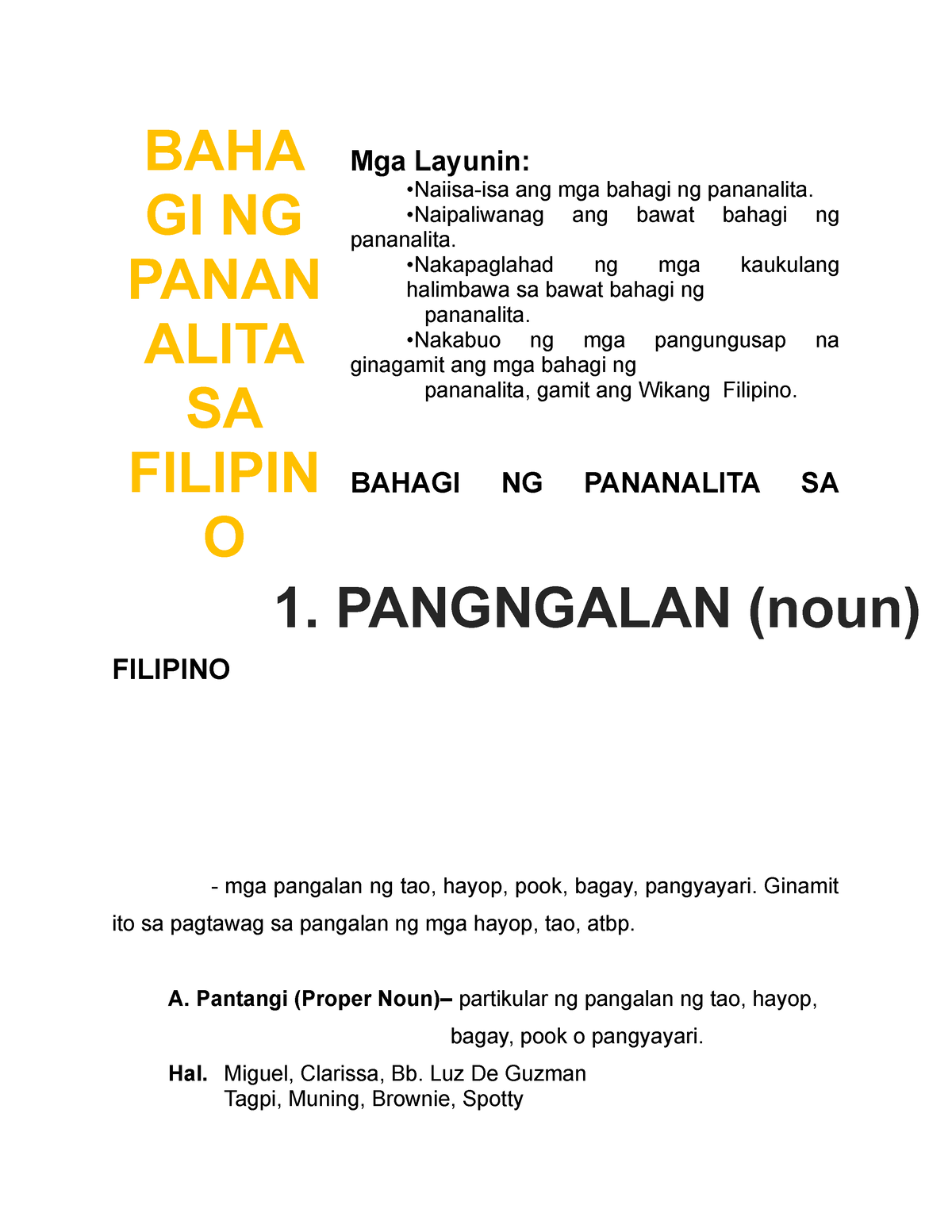 Bahagi Ng Pananalita Chart Mga Bahagi Ng Pananalita A 3772