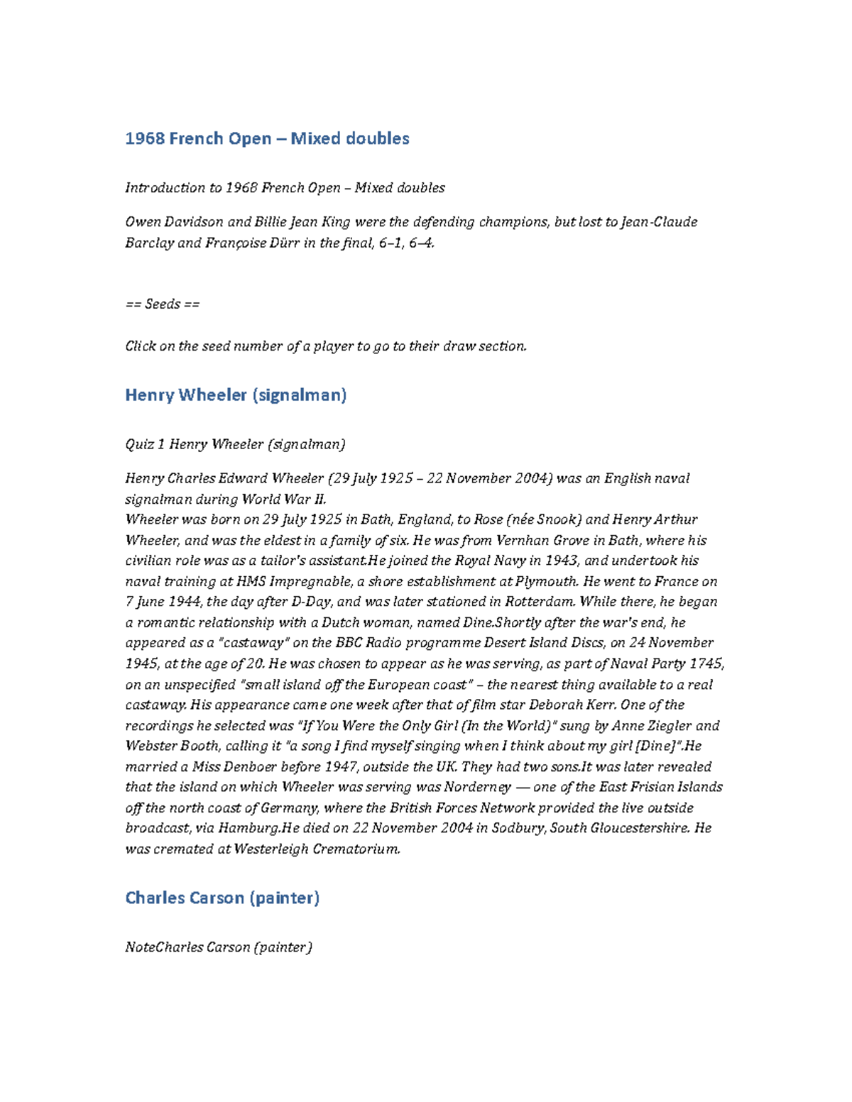 HIST123 Assignment 1968 French Open Mixed doubles 1968 French Open