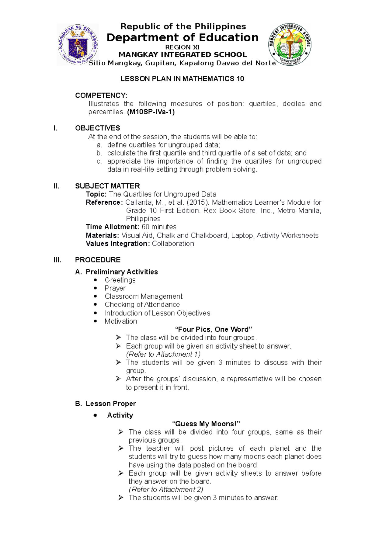 Grade 10 Lesson Plan - Ezra Lloyd N. Osano - Republic of the ...