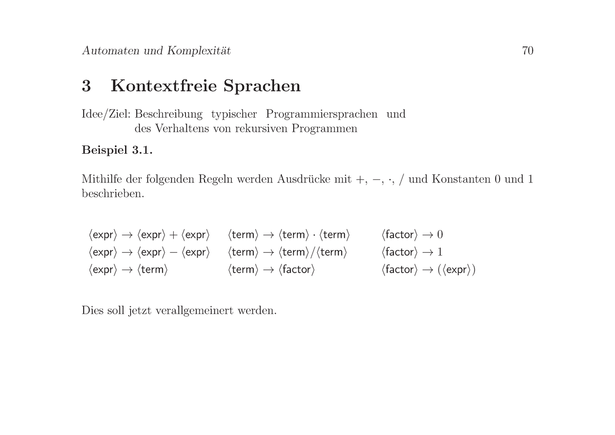 Au K-v06 - Wintersemester - 3 Kontextfreie Sprachen Idee/Ziel ...