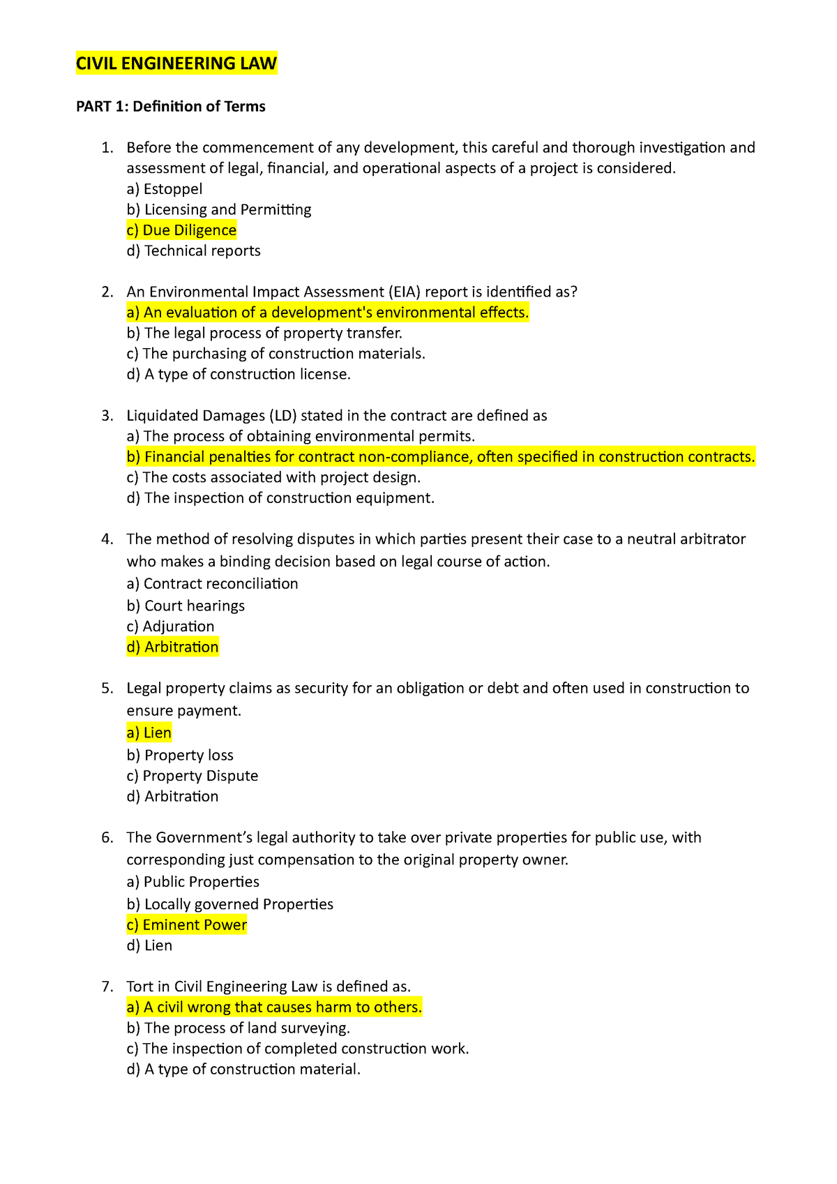 Reviewer - Civil Engineering Law (30 items) - CIVIL ENGINEERING LAW ...