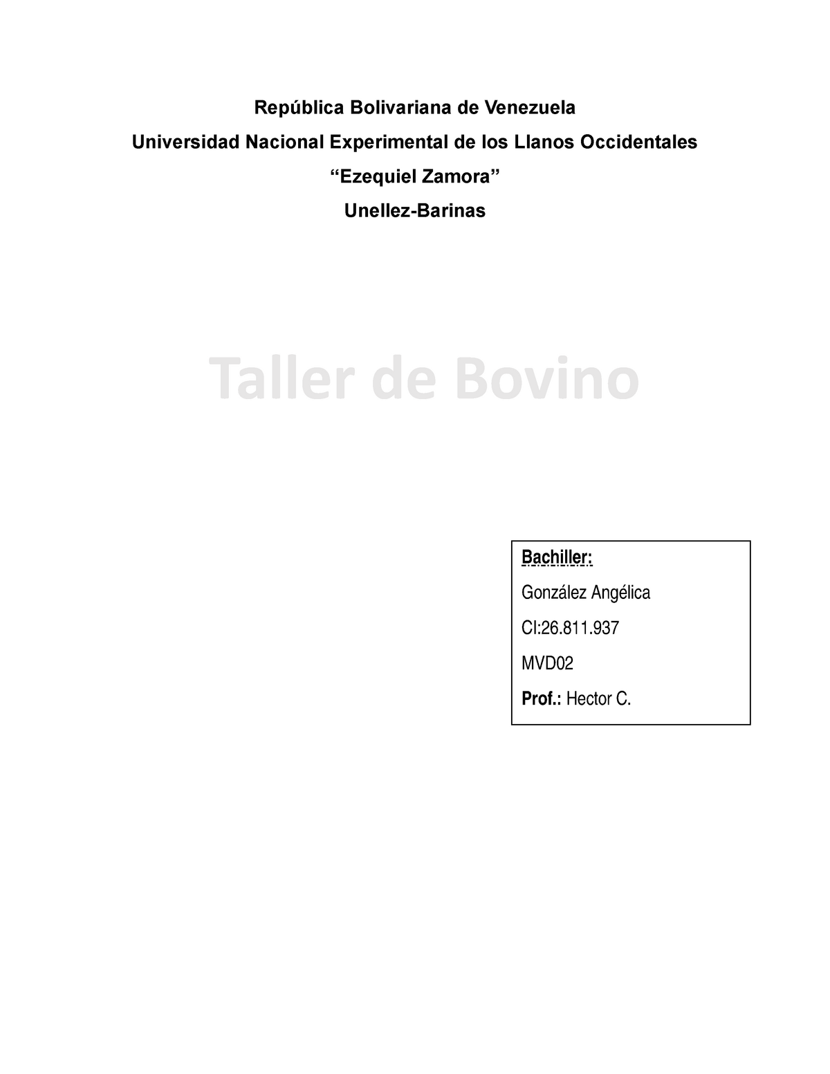 Informe De Taller De Bovino Studocu