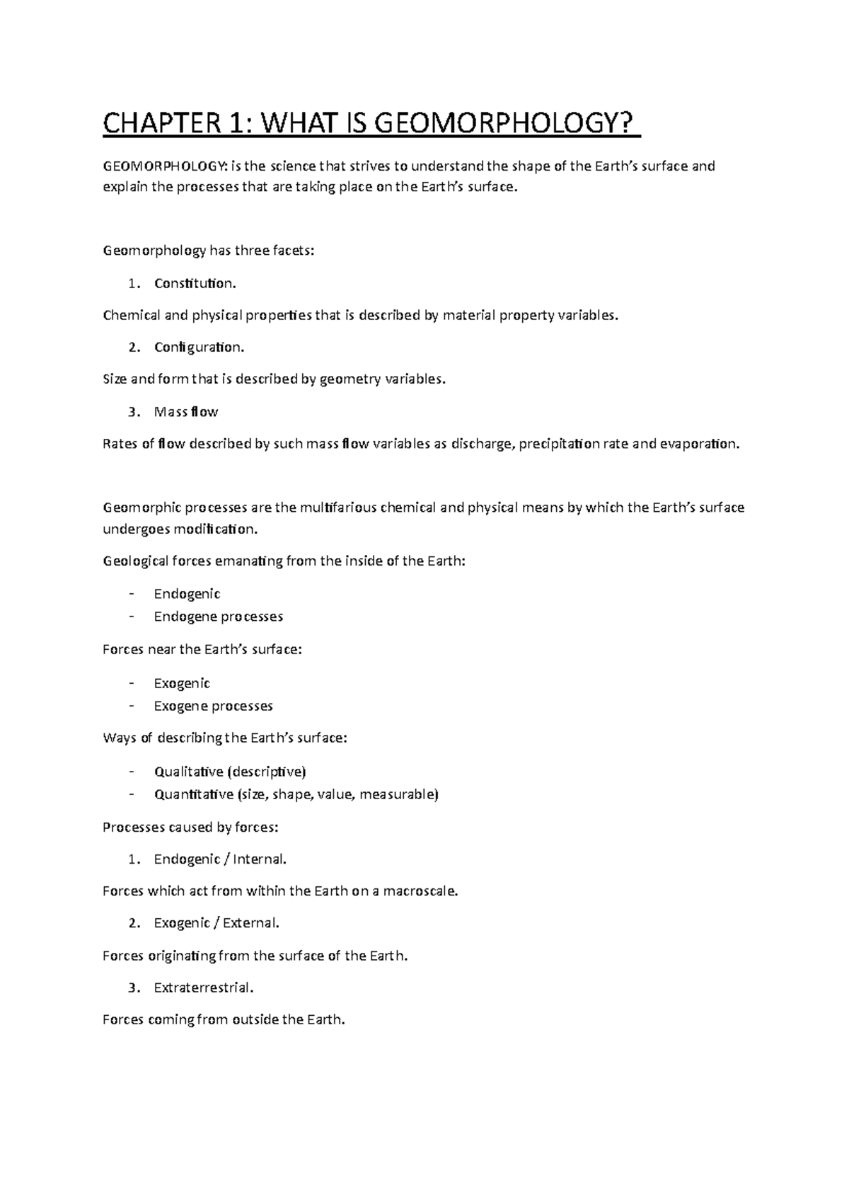 Summary for Intro to Geomorphology - CHAPTER 1: WHAT IS GEOMORPHOLOGY ...