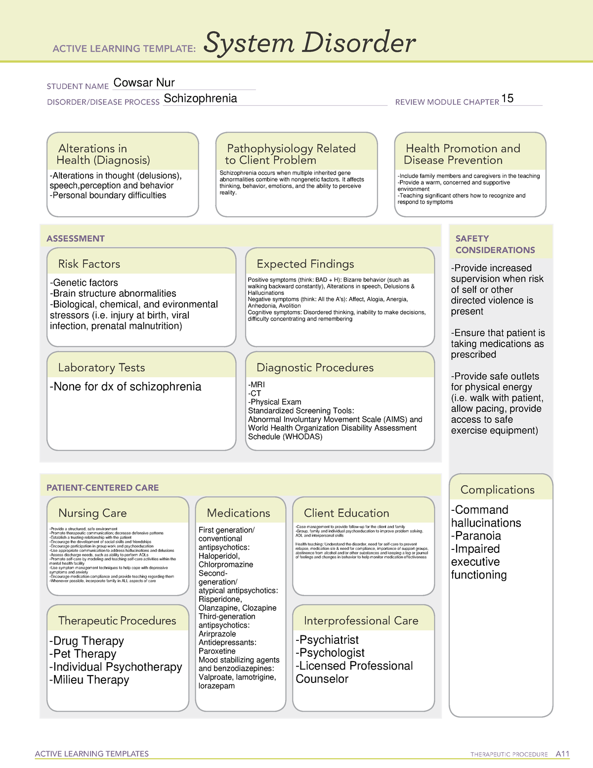 ATI Template Schizophrenia ACTIVE LEARNING TEMPLATES THERAPEUTIC 