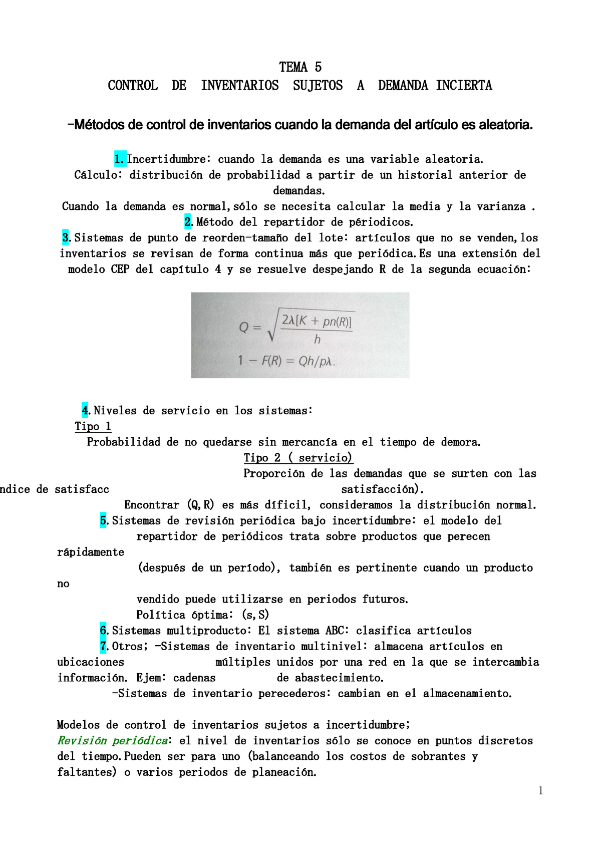 Apuntes Dirección de las Operaciones Tema 5 - TEMA 5 CONTROL DE INVENTARIOS  SUJETOS A DEMANDA - Studocu