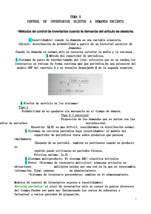 Apuntes Dirección de las Operaciones Tema 5 - TEMA 5 CONTROL DE INVENTARIOS  SUJETOS A DEMANDA - Studocu