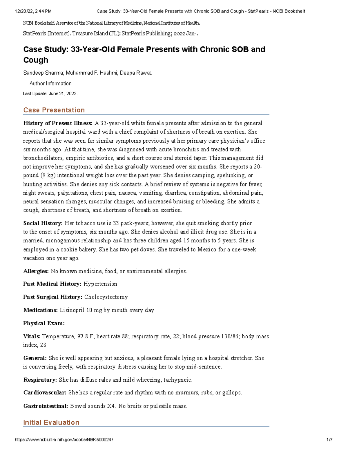Case Study 33YearOld Female Presents with Chronic SOB and Cough Stat Pearls NCBI Bookshelf