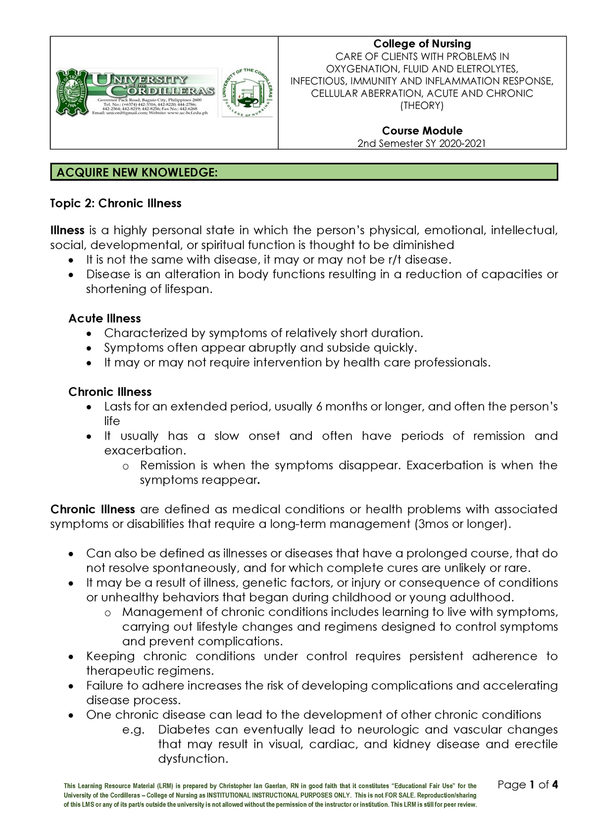 Topic 2 Chronic Illness - Care of Clients with Problems in Oxygenation ...