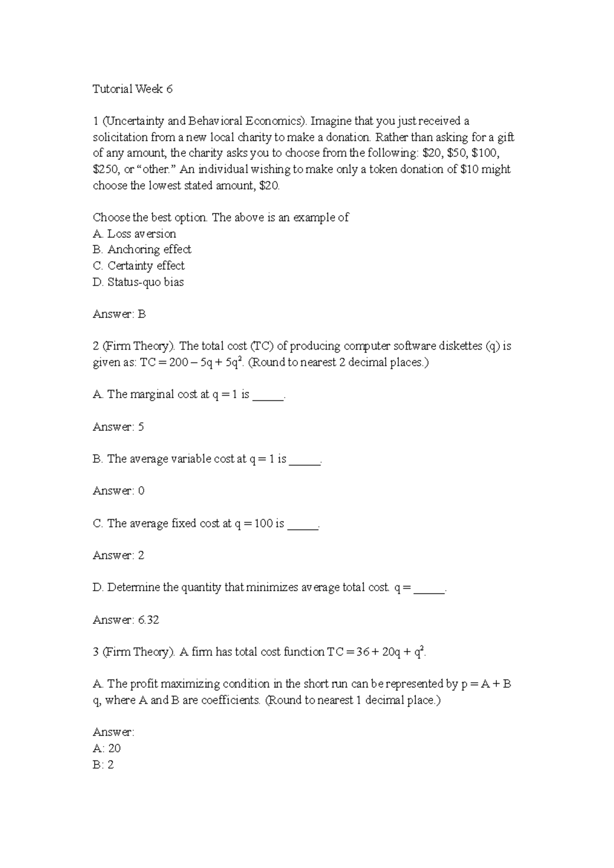 Tutorial+Week+6+-+answers - Tutorial Week 6 1 (Uncertainty and ...