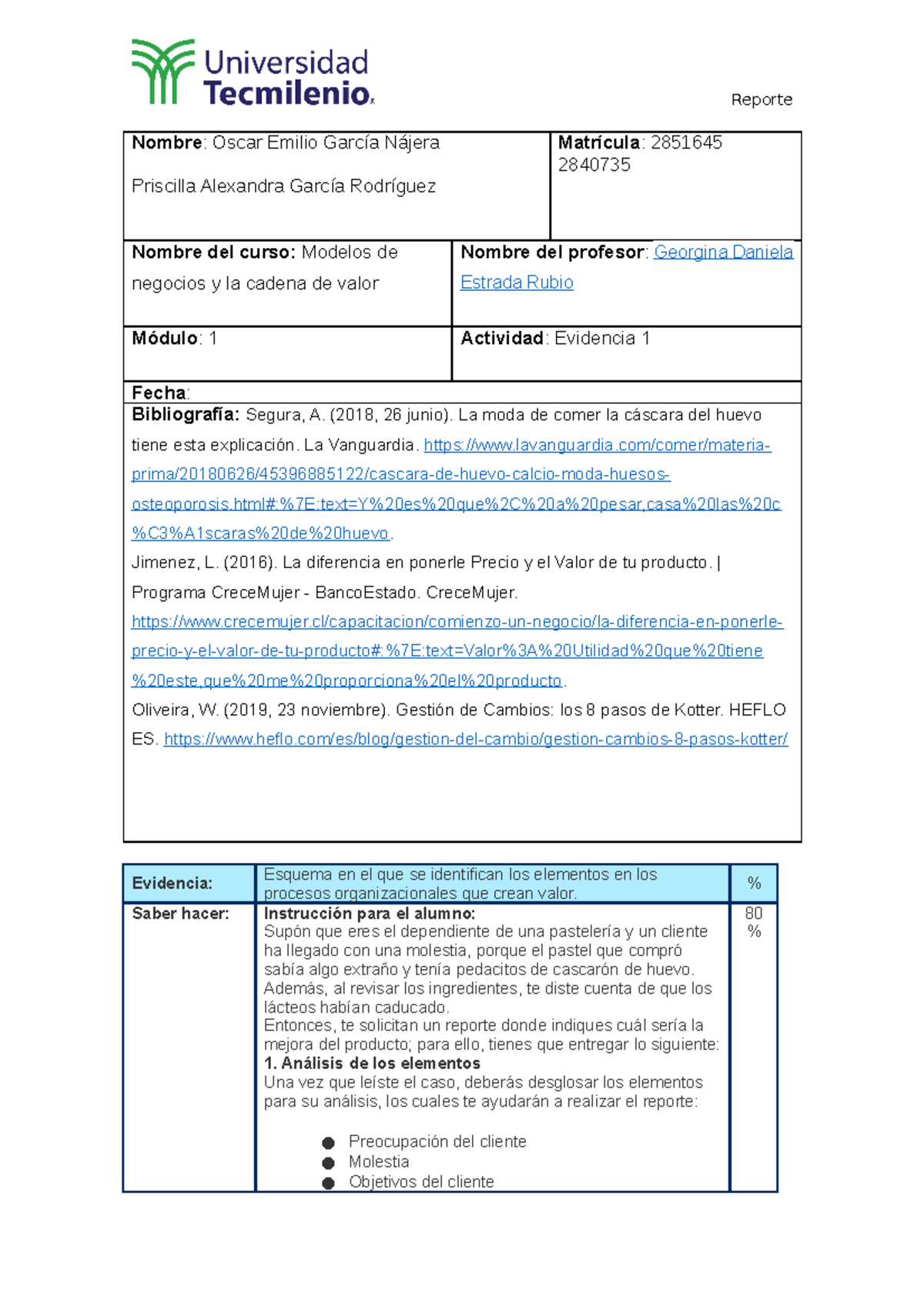 Evidencia 1 Modelos de negocio - Nombre : Oscar Emilio García Nájera ...