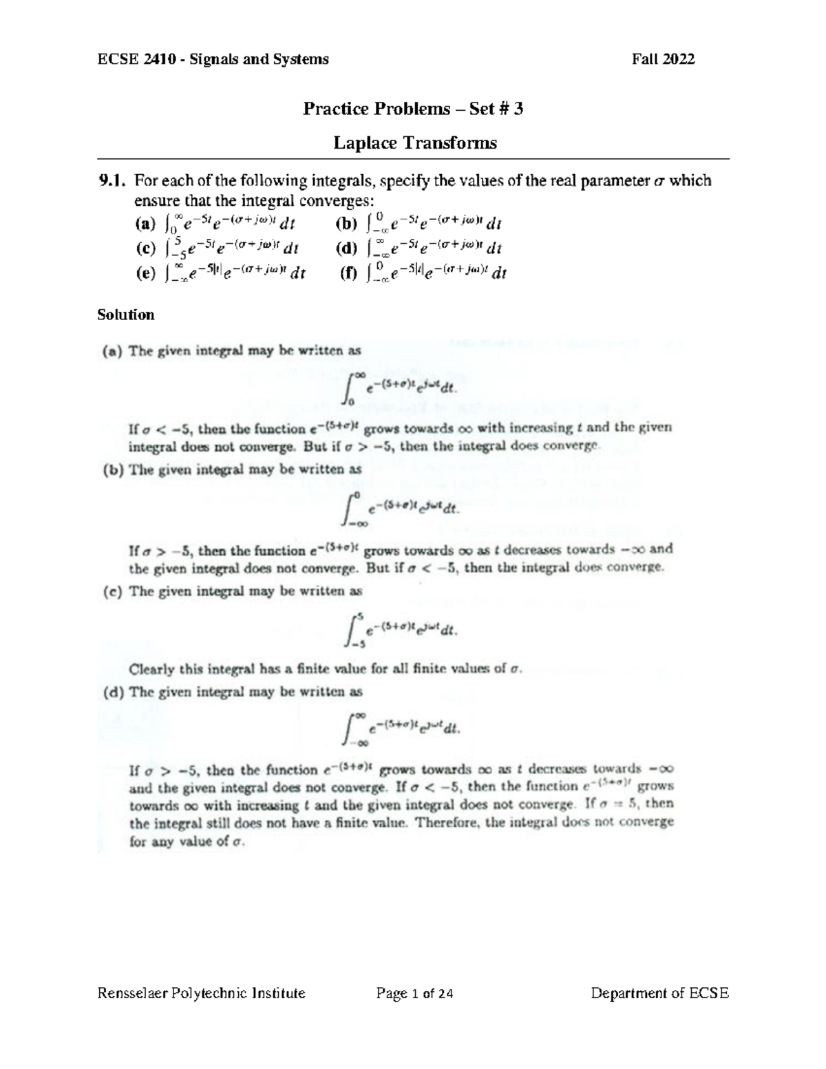 Practice Problems Set - Practice Problems – Set # 3 Laplace Transforms ...
