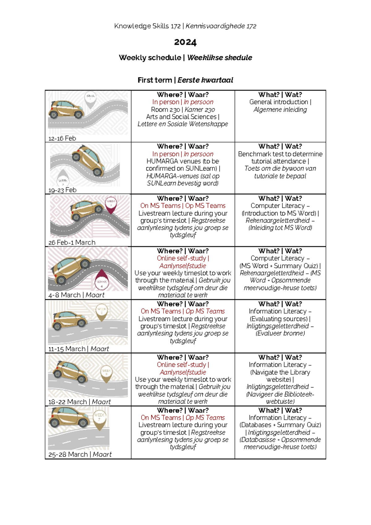 Knowledge Skills 172 WEEK-BY-WEEK outline (2024) - 2024 Weekly schedule ...