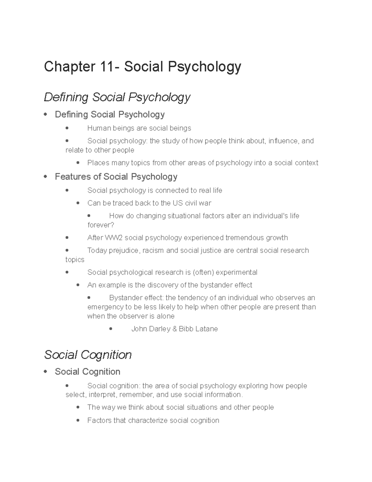 Chapter 11 Psych Notes - Chapter 11- Social Psychology Defining Social ...