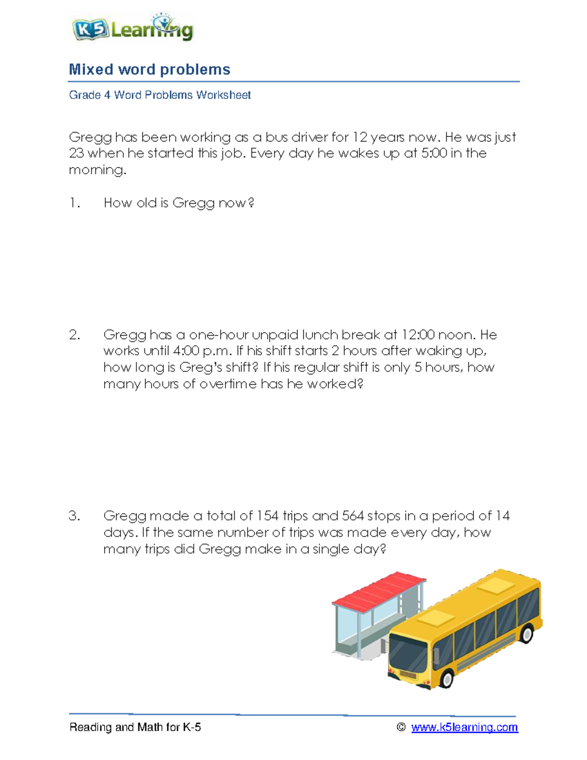 Grade 4 Mixed Word Problems D - Reading And Math For K-5 © K5learning 