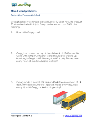 Grade 4 mixed word problems a - Reading and Math for K-5 © k5learning ...