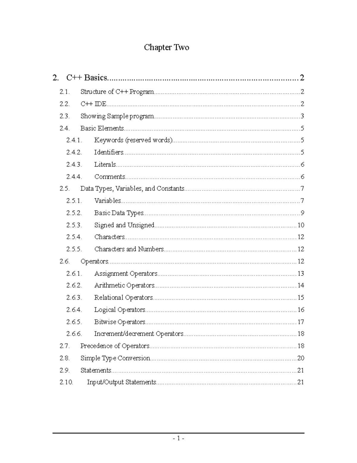 Chapter 2- C++ Basics - programming - Chapter Two C++ - Studocu