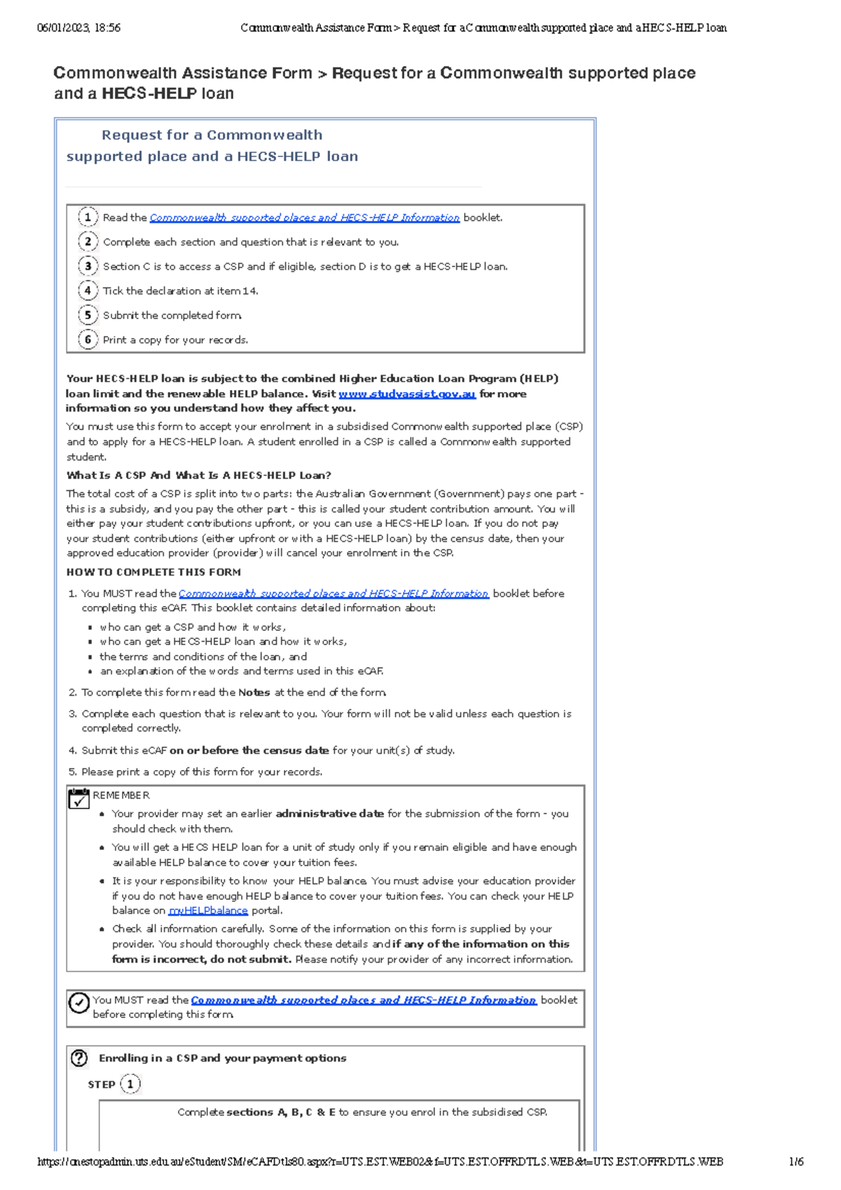 Commonwealth Assistance Form Request for a Commonwealth supported place