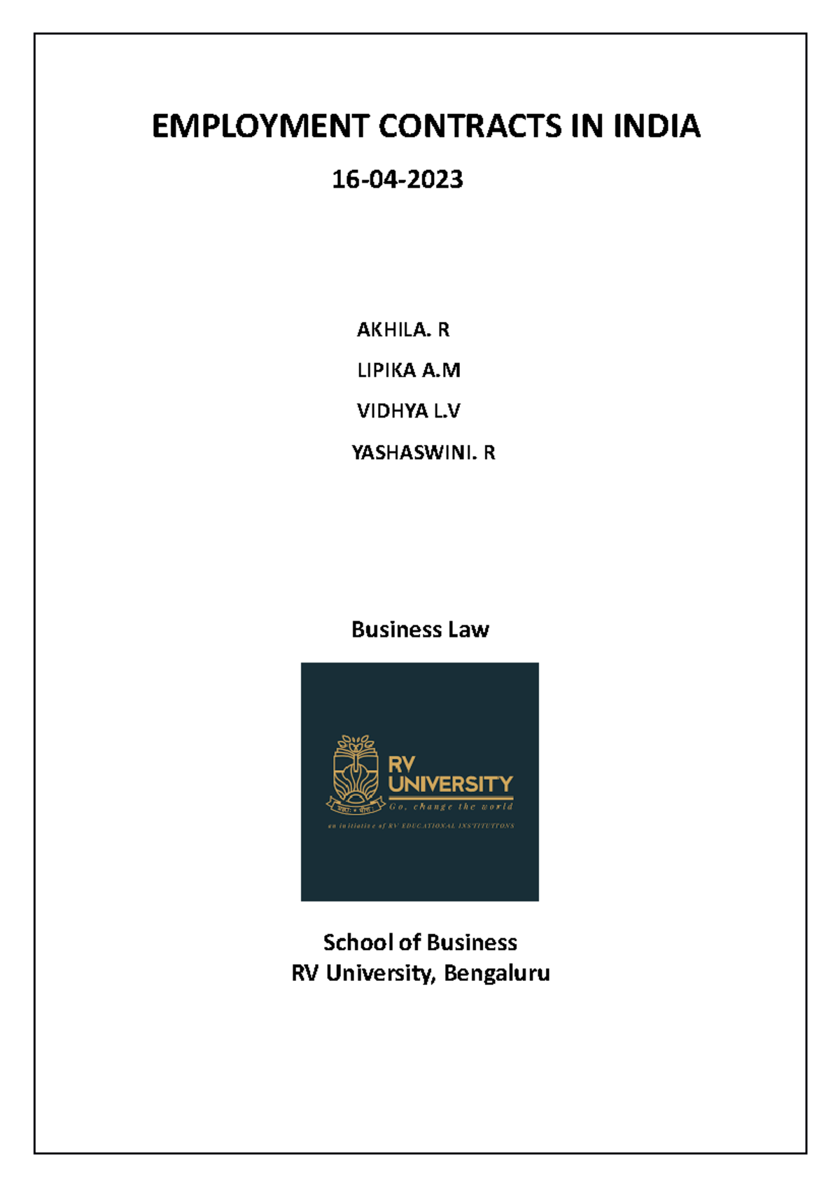 Employment contract in India EMPLOYMENT CONTRACTS IN INDIA 1604