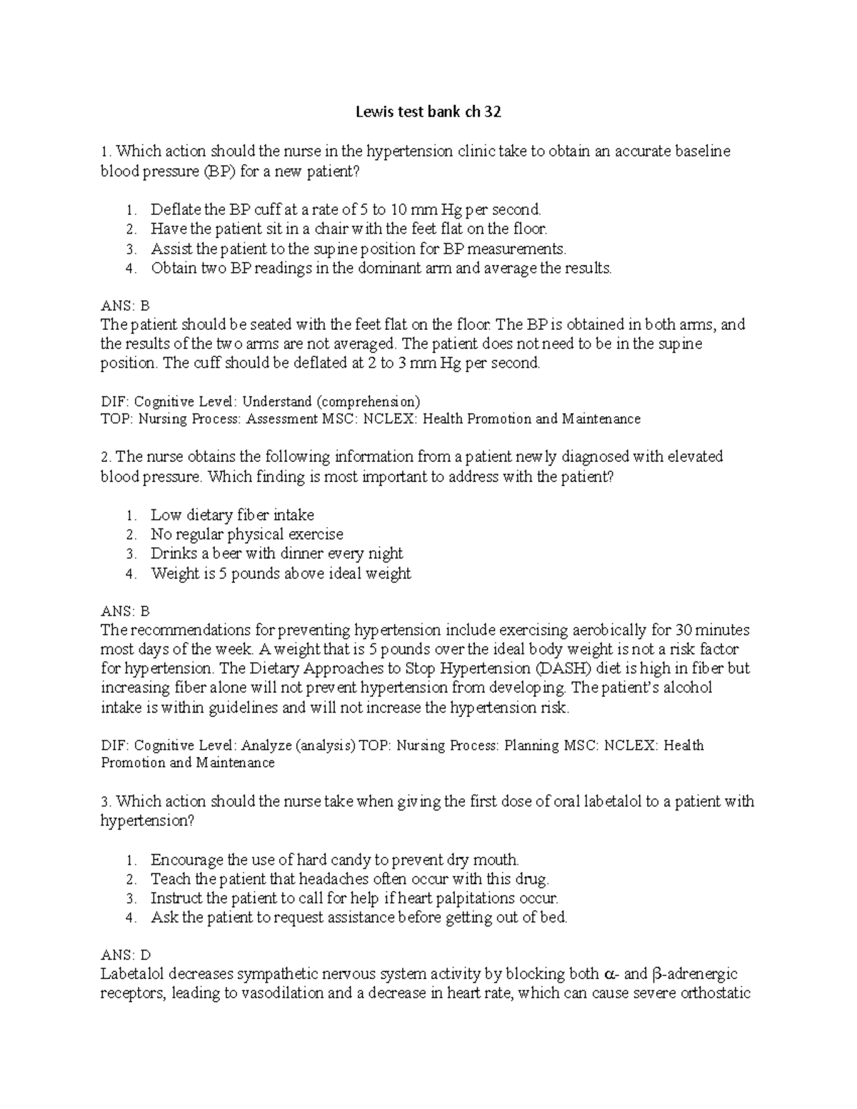 Lewis test bank ch 32 - test bank questions - Lewis test bank ch 32 1 ...