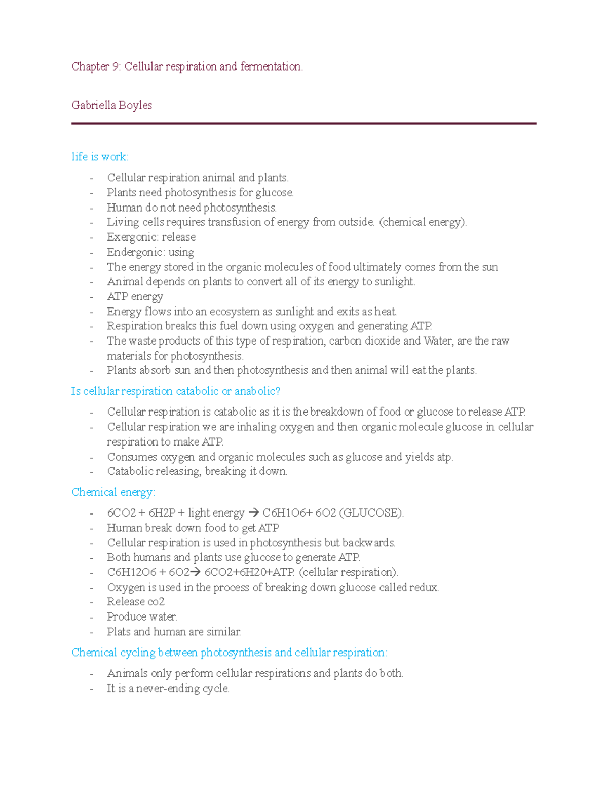 Chapter 9 - Chapter 9: Cellular respiration and fermentation. Gabriella ...