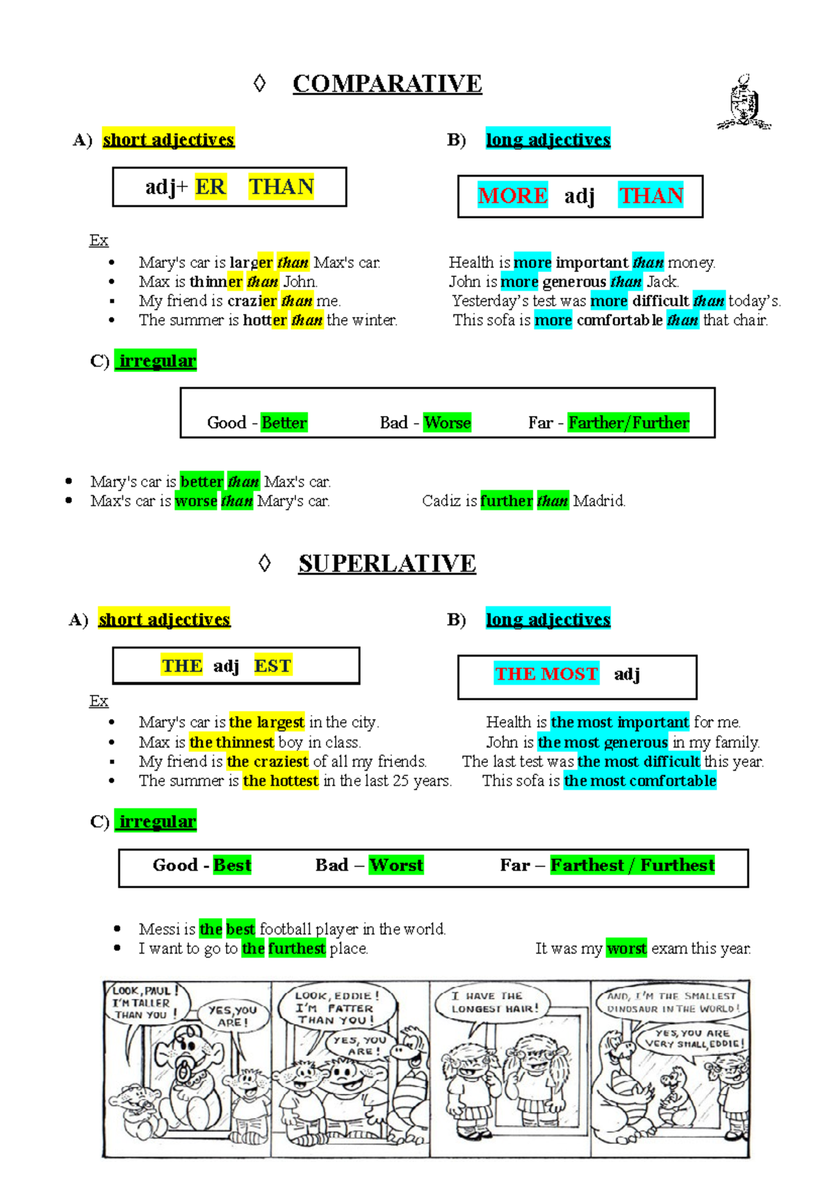 Comparativos superlativos teoría y práctica - COMPARATIVE A) short ...