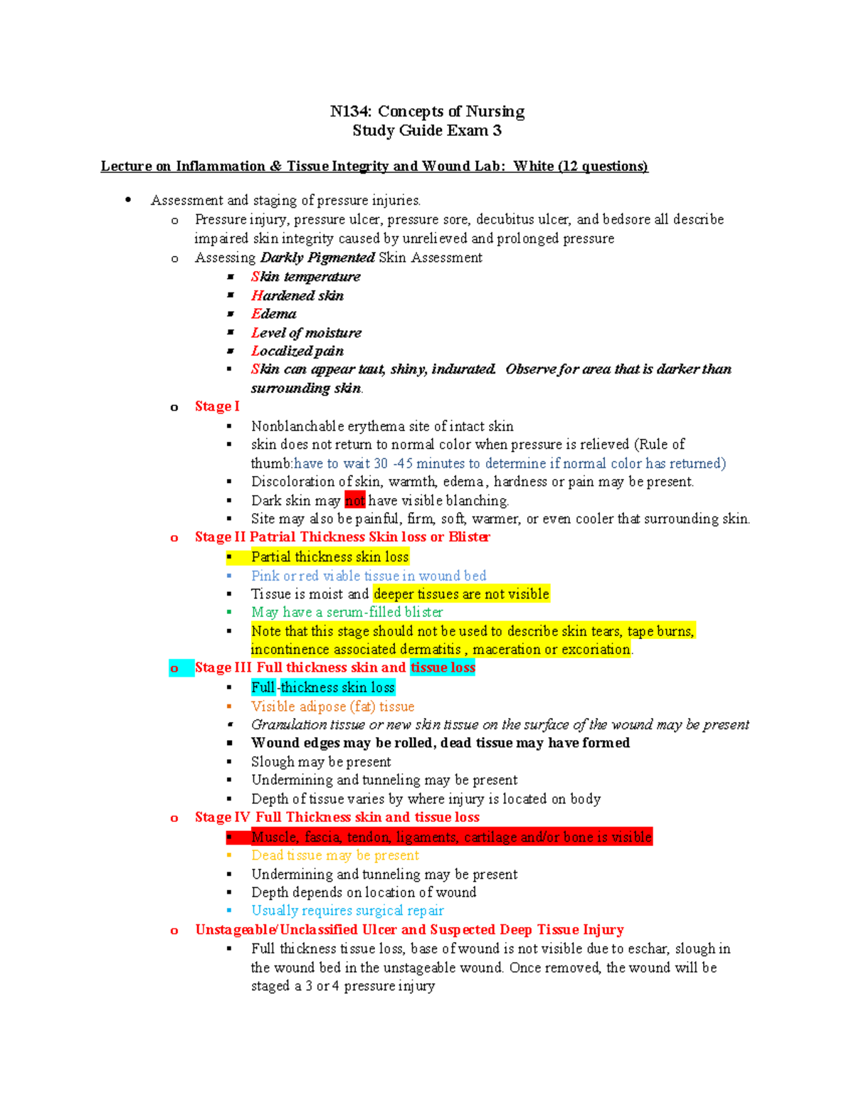 Exam 3 134 New N Improved - N134: Concepts of Nursing Study Guide Exam ...