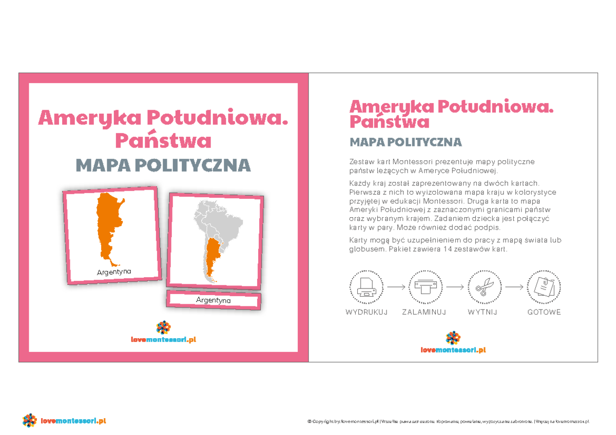 Lovemontessori Ameryka Poludniowa Panstwa Mapa polityczna - W YDRUKUJ Z