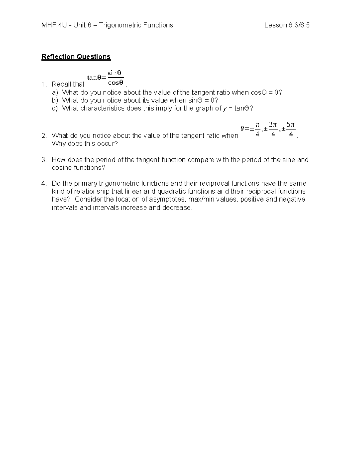 6.5 handout - edvafdvadvadv - MHF 4U - Unit 6 – Trigonometric Functions ...