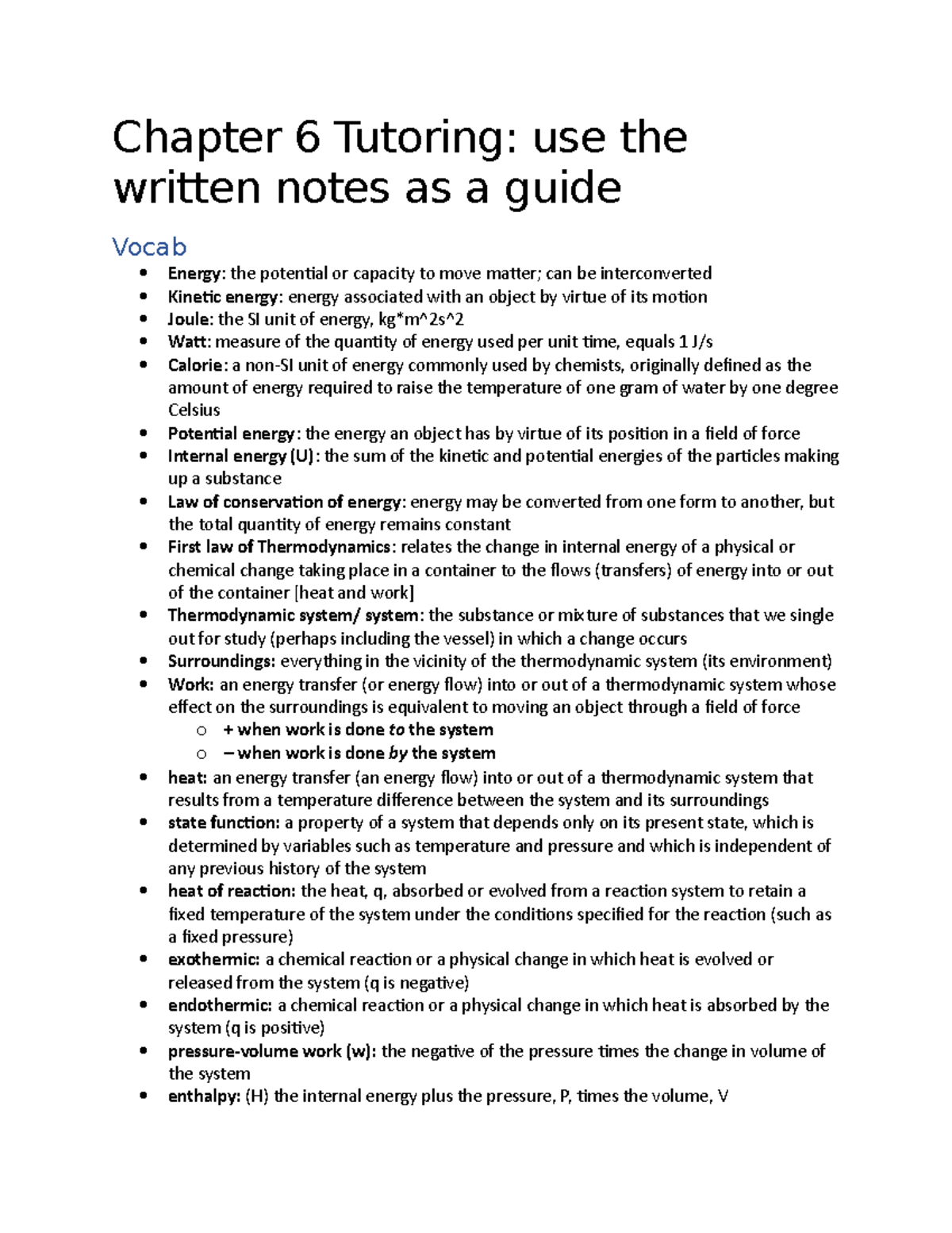 Chapter Six - Chapter 6 Tutoring: use the written notes as a guide ...