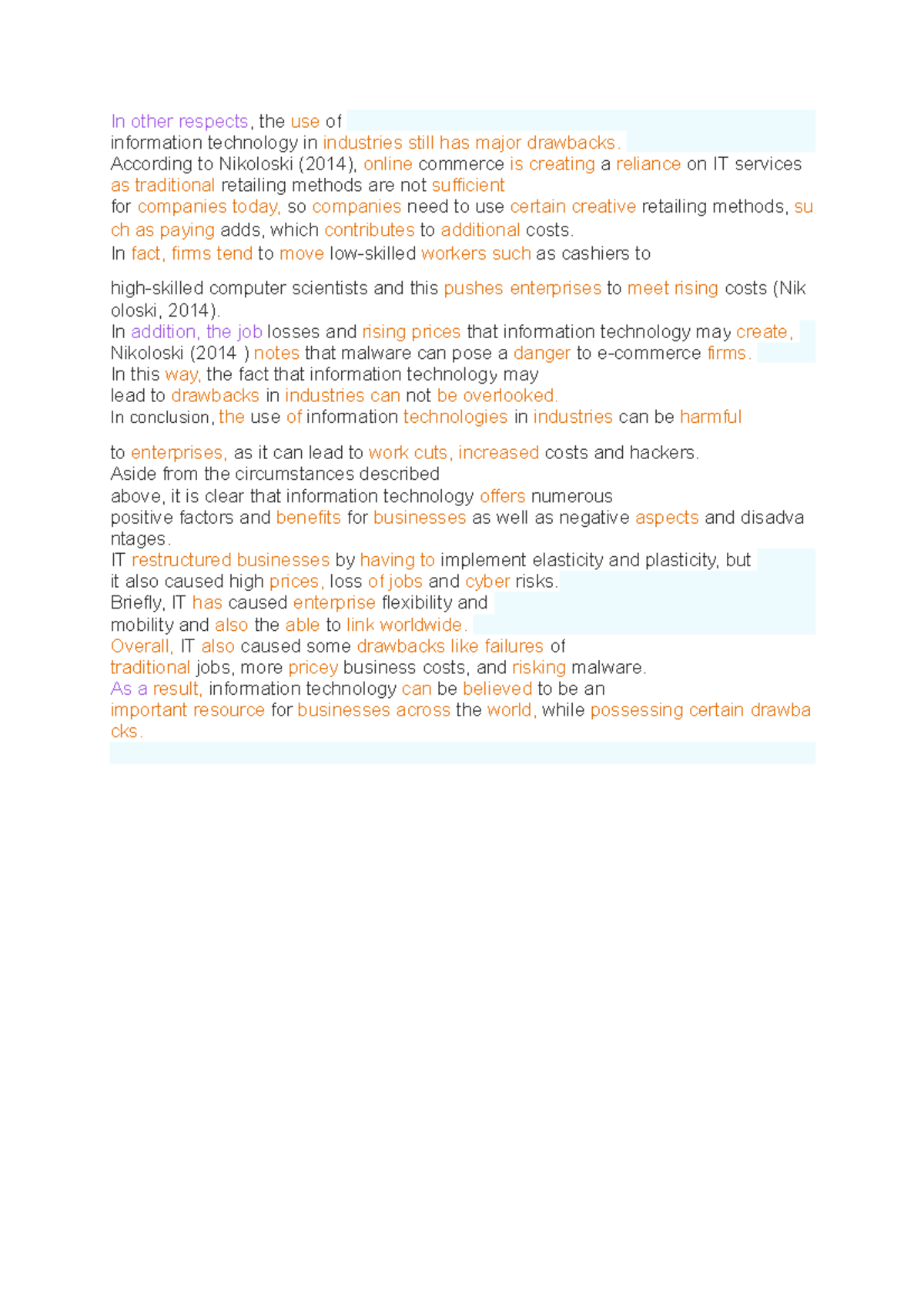 Eng final pharagraph - .this for my study to exam - In other respects ...