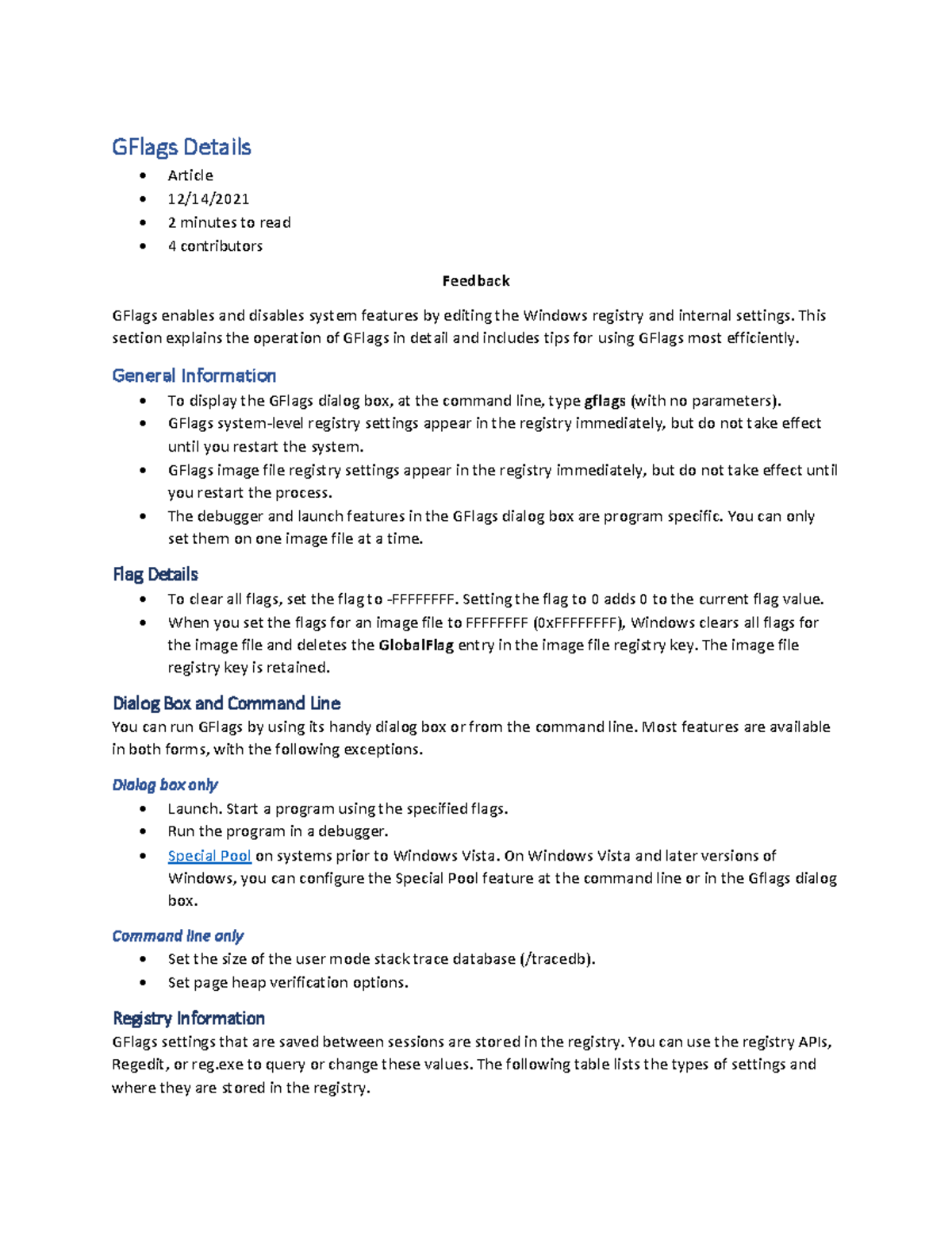 Document 33 (100) - Bob - GFlags Details Article 12/14/ 2 minutes to ...