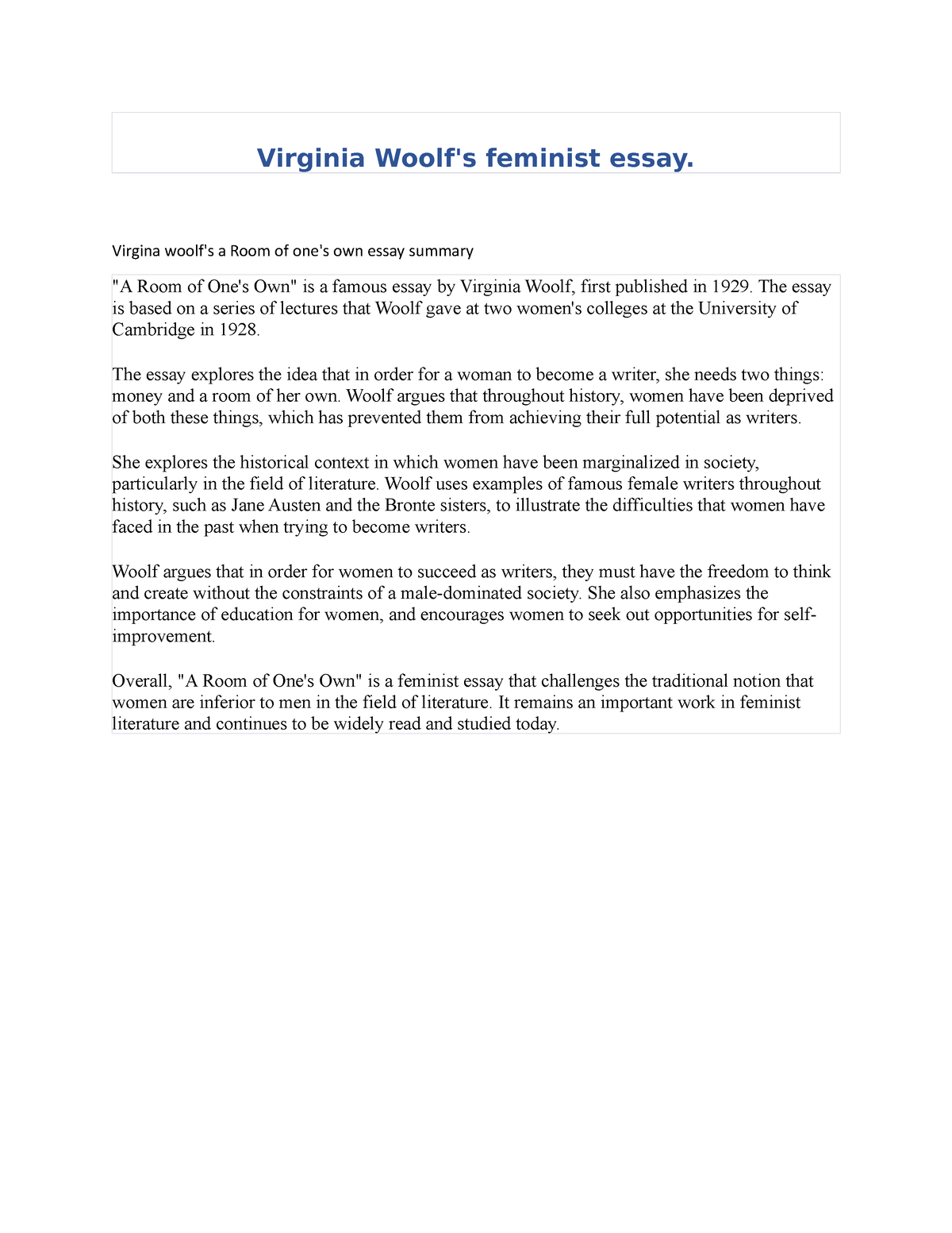 virginia woolf essay topics