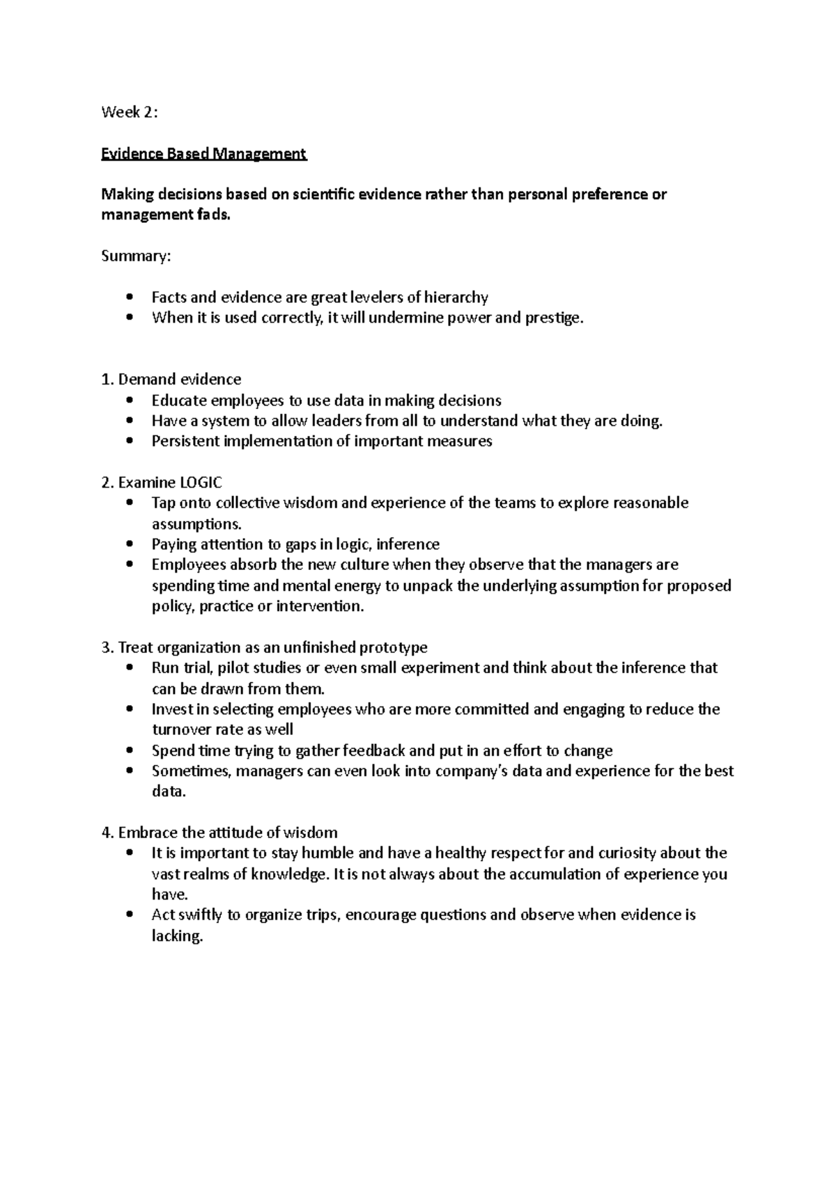 MPW - My own notes - Week 2: Evidence Based Management Making decisions ...