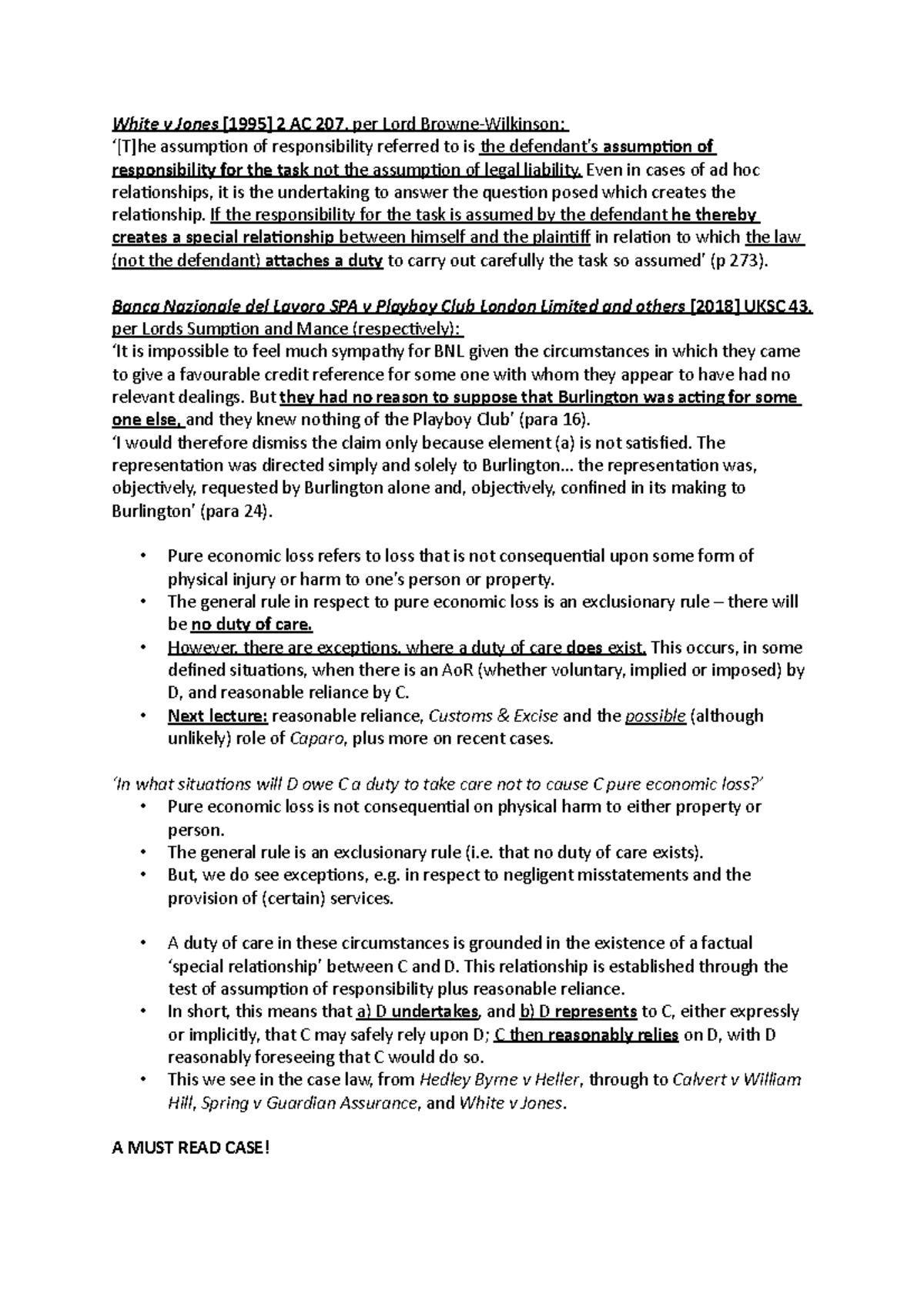 Tort 13 - Lecture notes 13 - White v Jones [1995] 2 AC 207 , per Lord ...