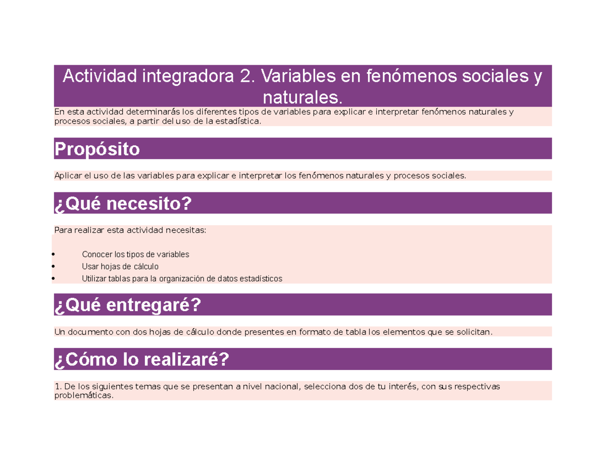 Actividad Integradora 2 Variables En Fenómenos Sociales Y Naturales