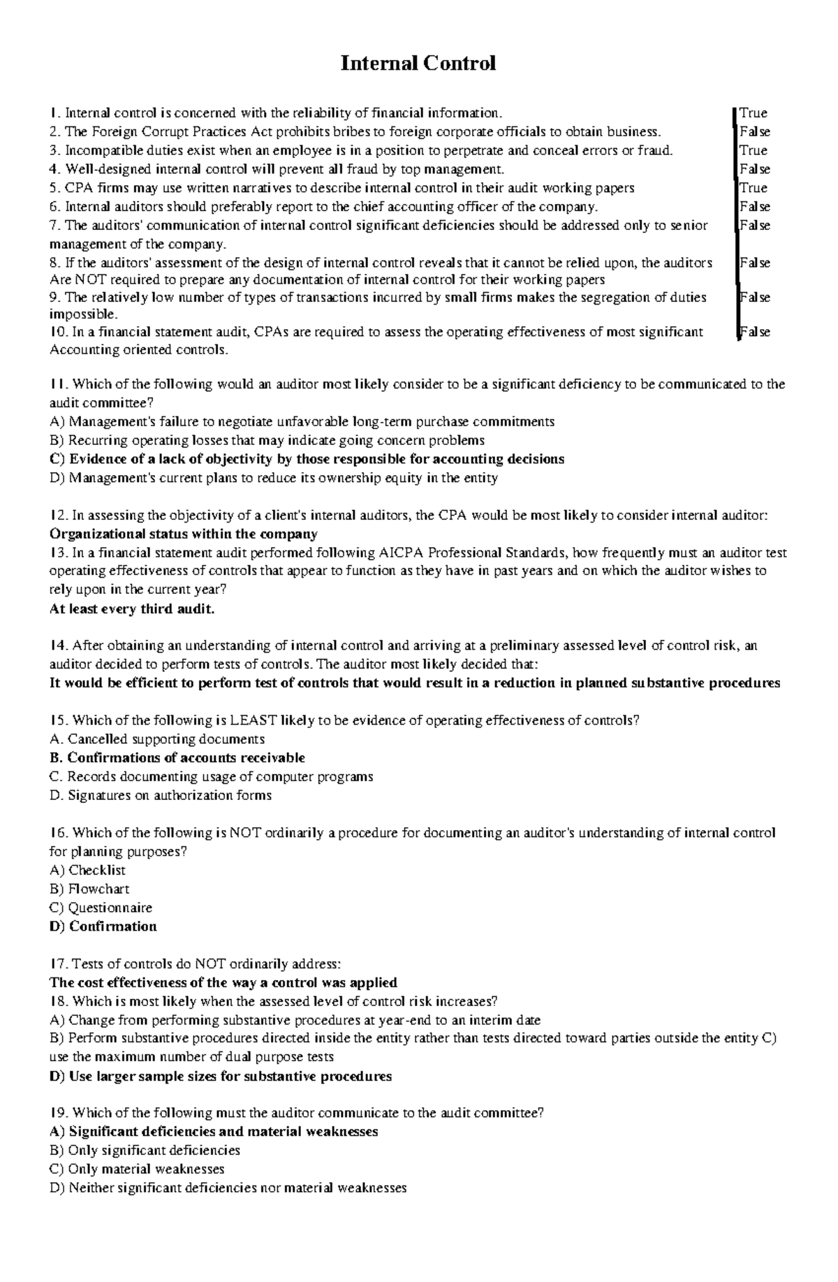 Internal Control Officer Position Description