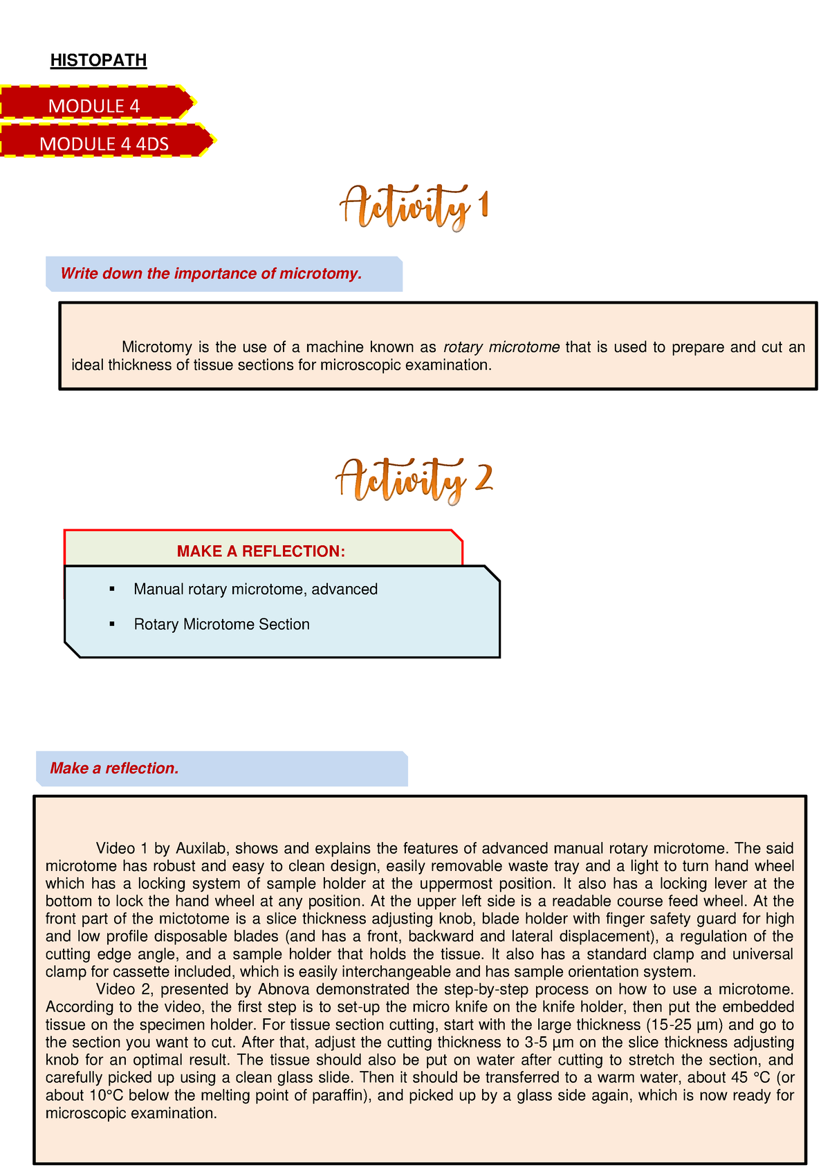 Histopathology Module 5 AND 4DS Activity - HISTOPATH MODULE 4 MODULE 4 ...