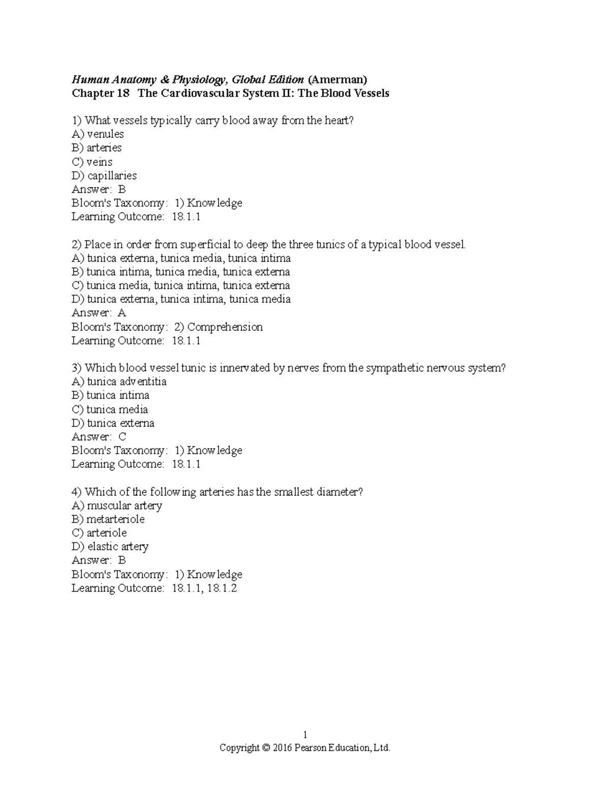 Chapter 18 Test Bank Amerman Textbook - Human Anatomy & Physiology ...