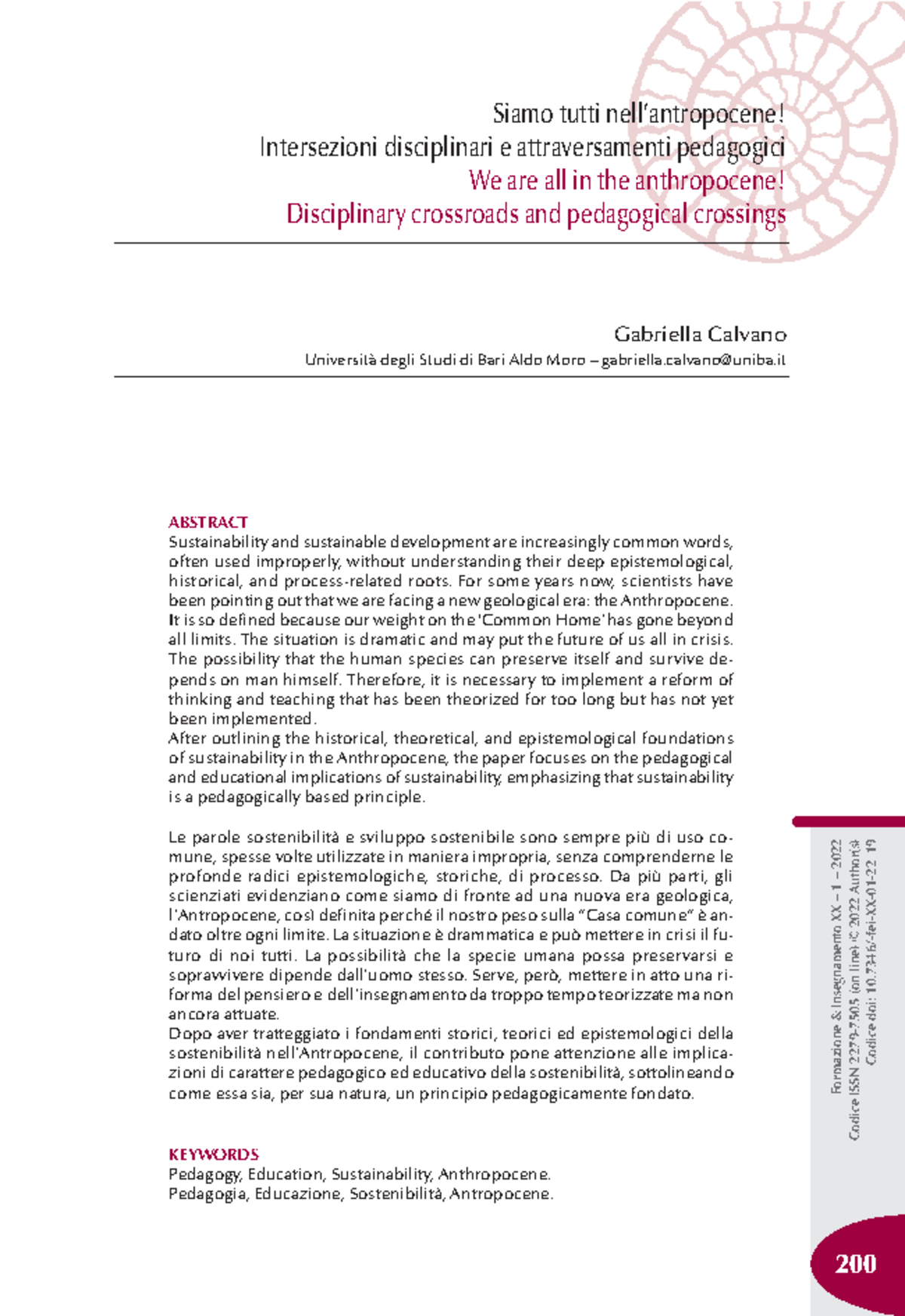 Antropocene e pedagogia - Gabriella Calvano Università degli Studi di ...