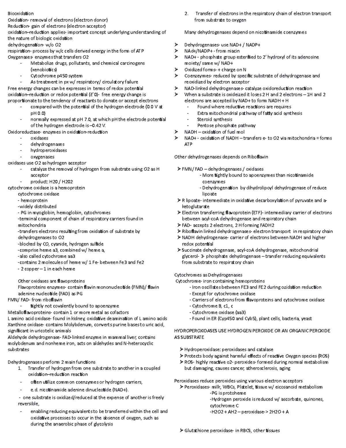 Biooxidation - Lecture notes harpers chapter 11 - Biooxidation ...