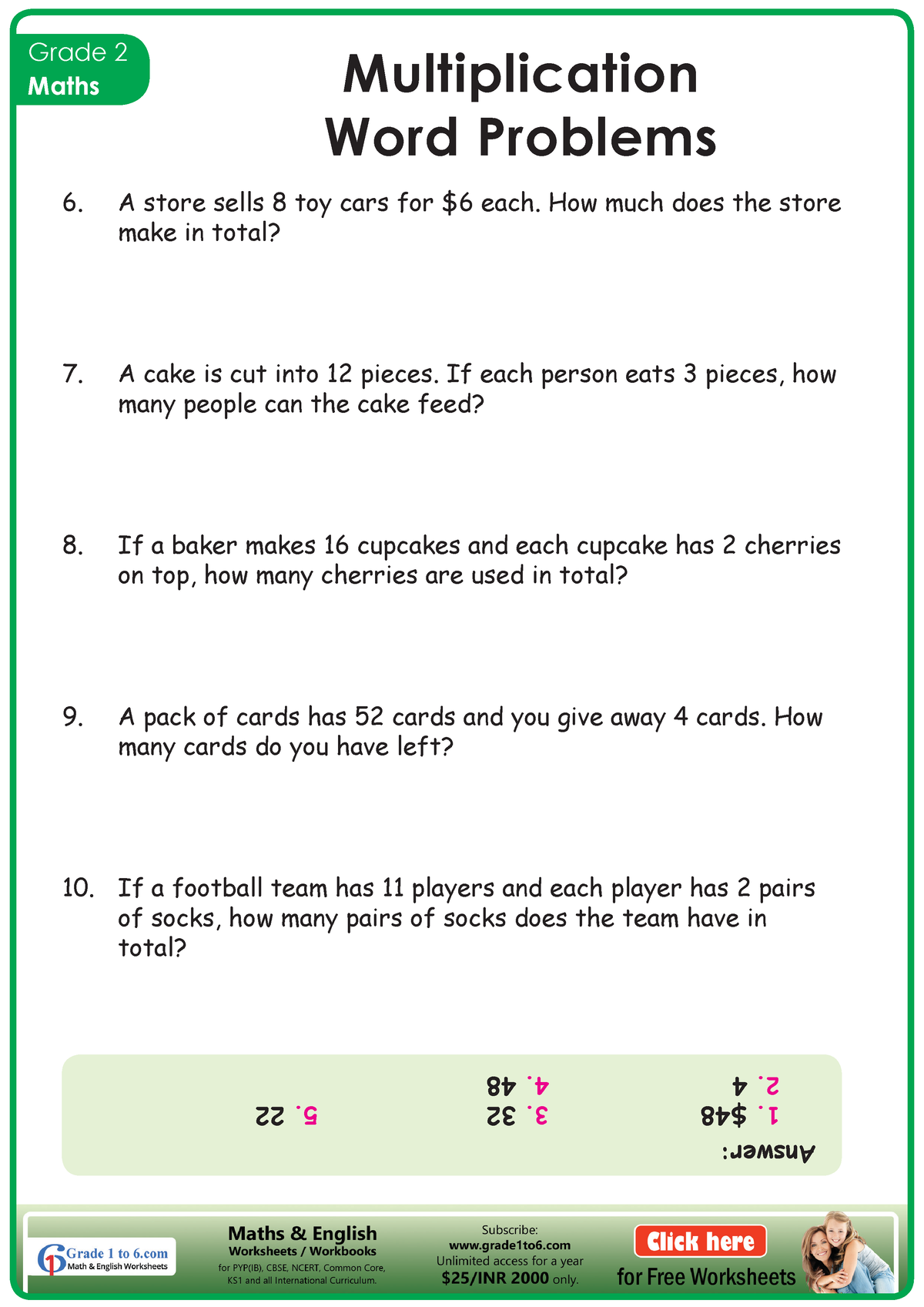 Multiplication Word Problems - Grade 2 Maths Multiplication Word ...