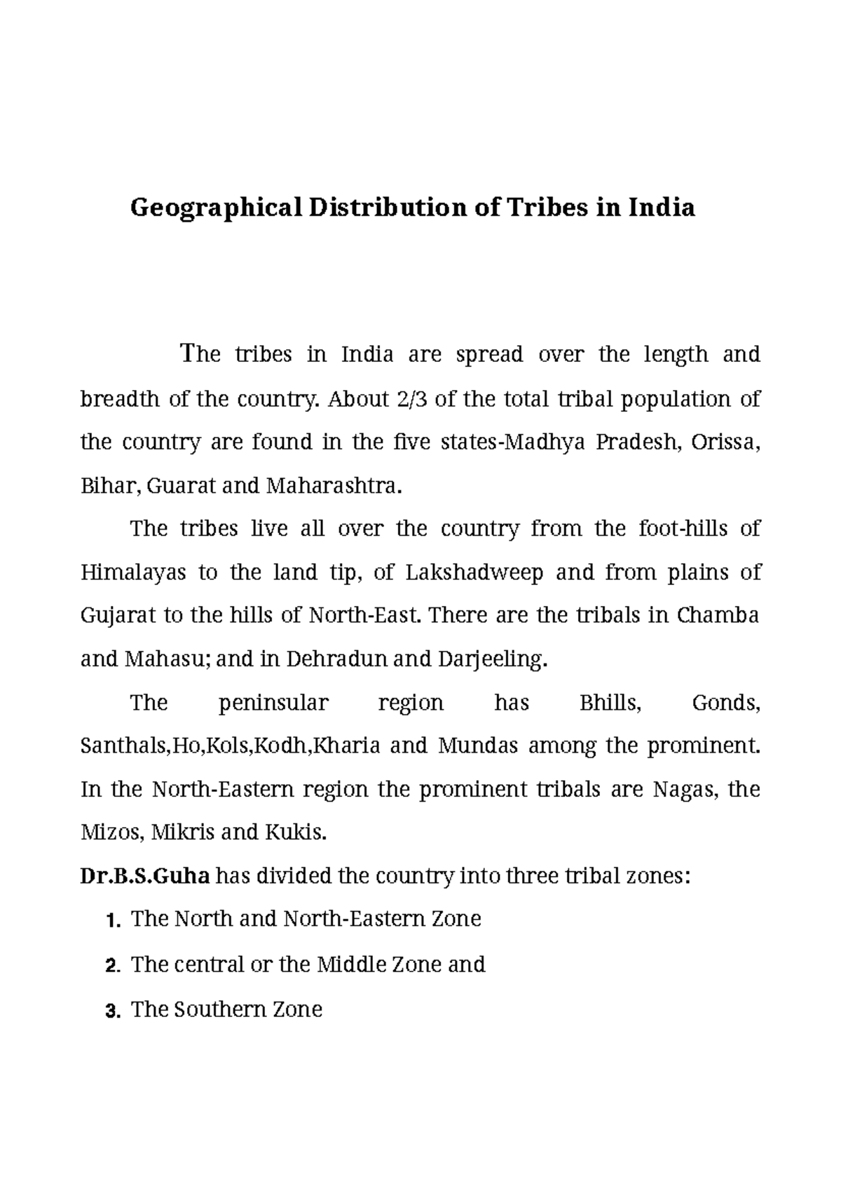 Geographical Distribution of Tribes in India - About 2/3 of the total ...