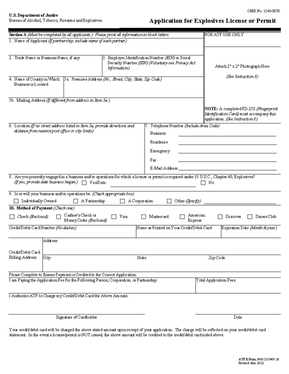 Application for explosives license or permit atf f 5400 ATF EForm