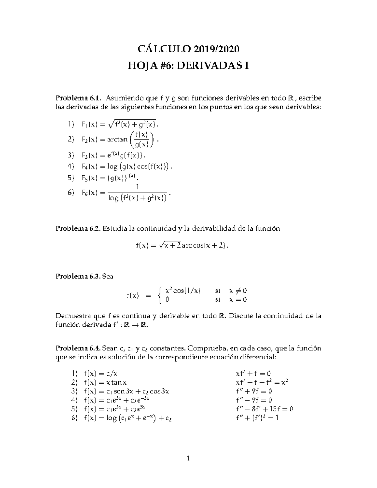 Hoja 6 Derivadas I De Funciones Studocu