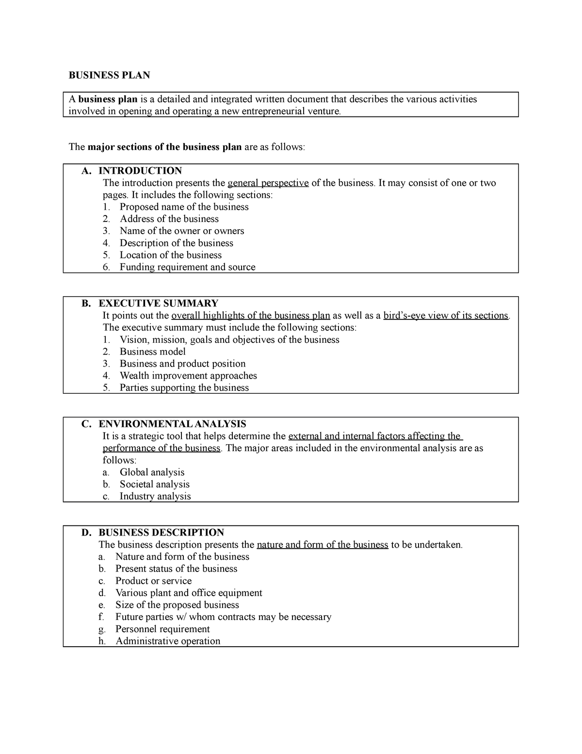 business plan notes pdf grade 10