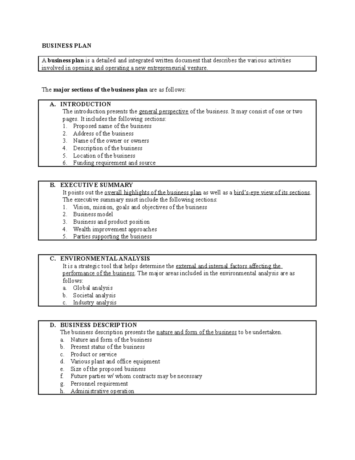 business plan notes pdf grade 10