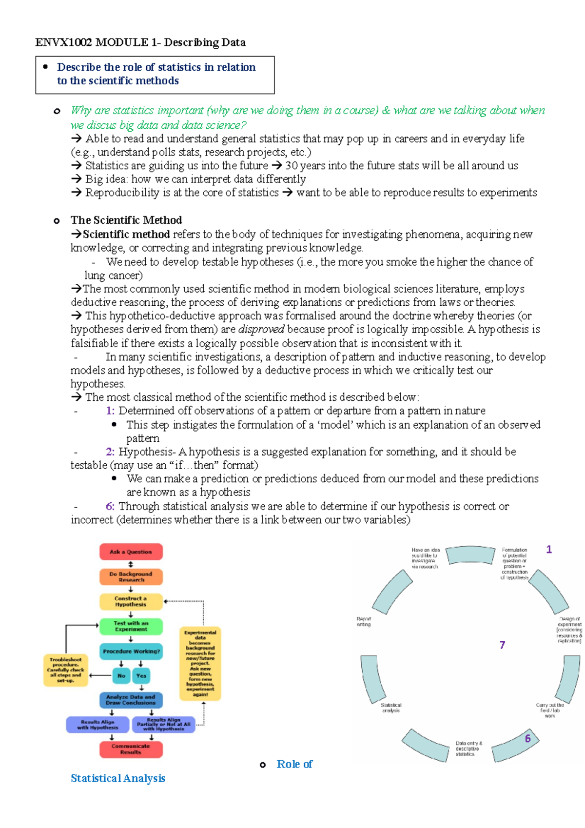 ENVX1002 Summary Module 1 ENVX1002 MODULE 1 Describing Data O Why